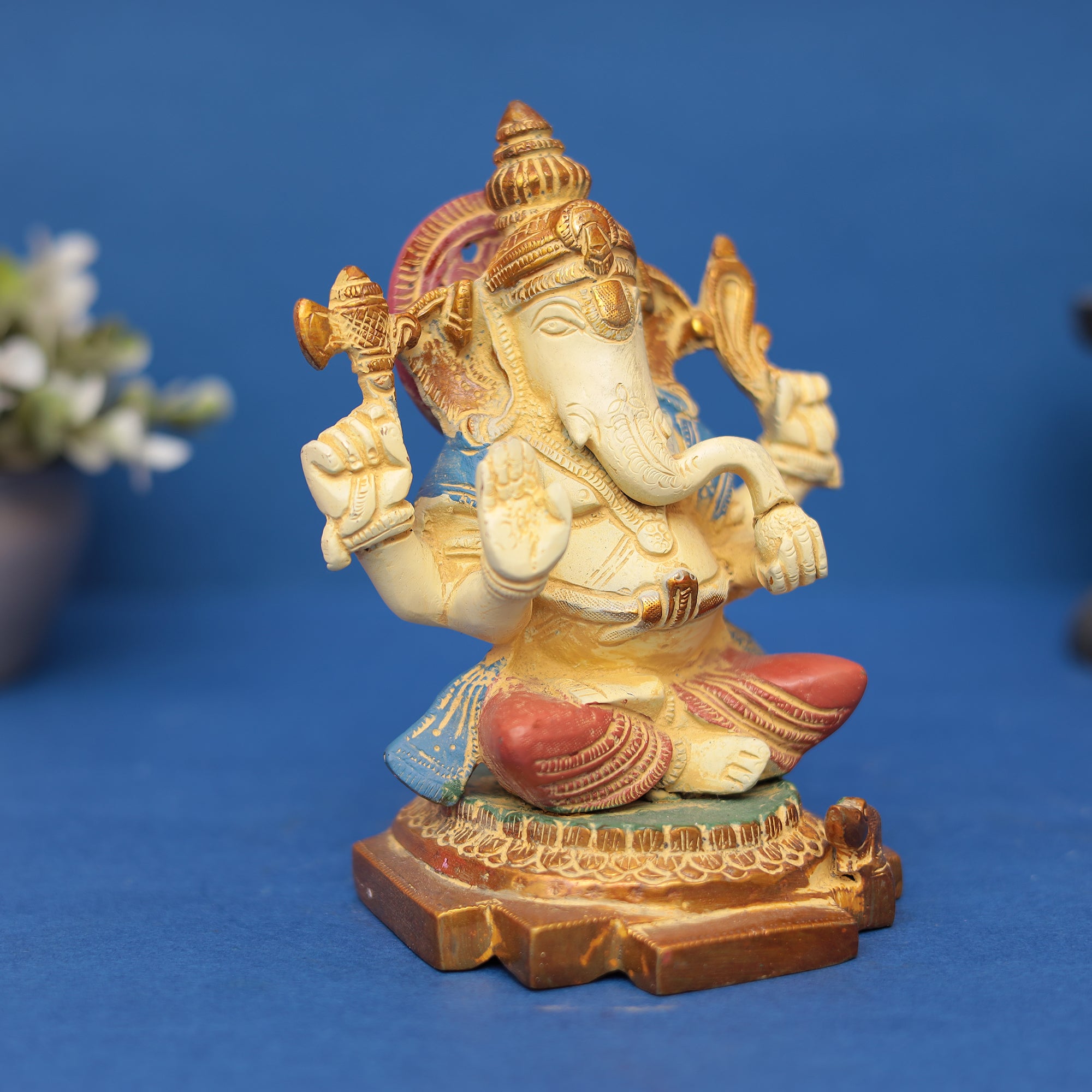 Brass Ganesha Multicolor finish 7" INCH