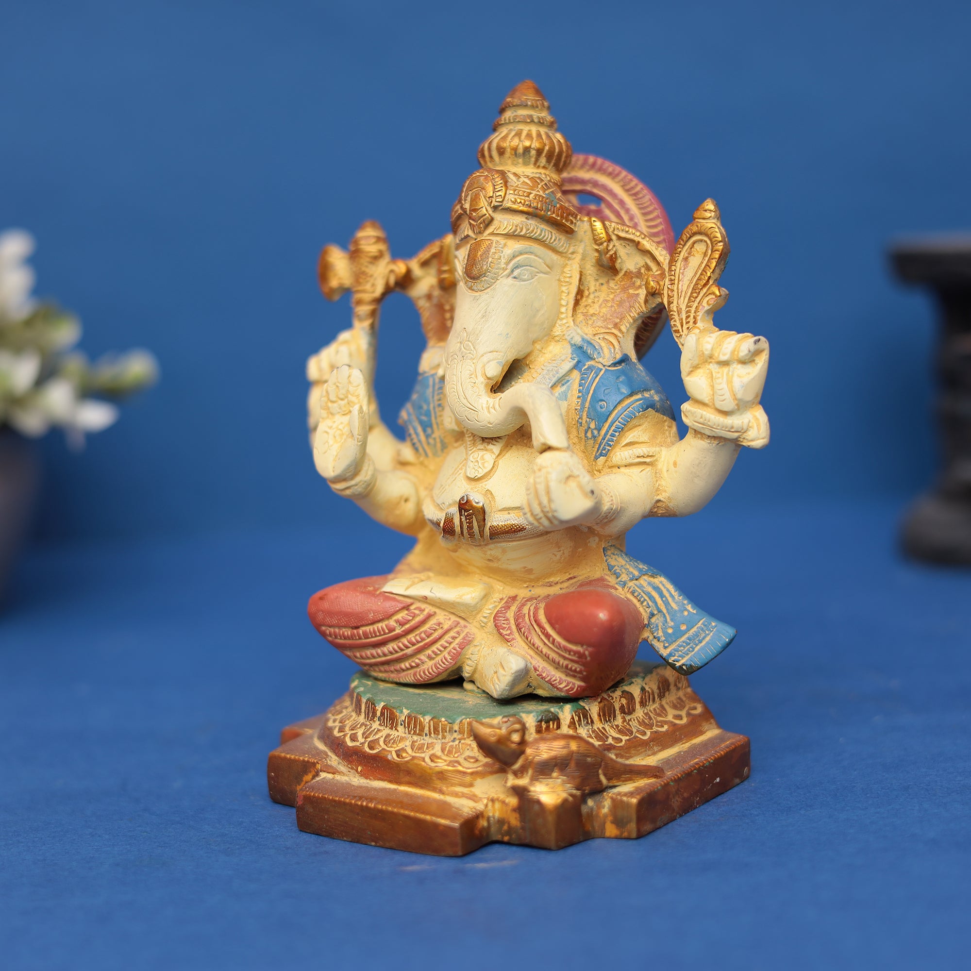 Brass Ganesha Multicolor finish 7" INCH