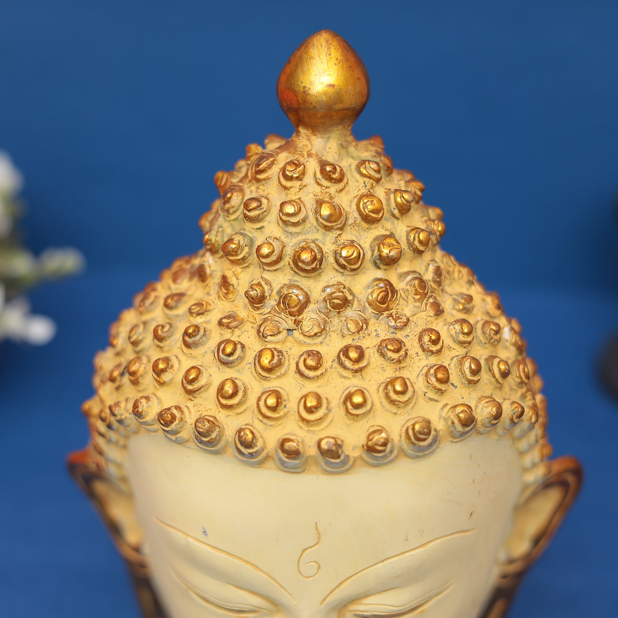 Buddha Head Idol Peaceful Multicolor Antique Finish 11" INCH