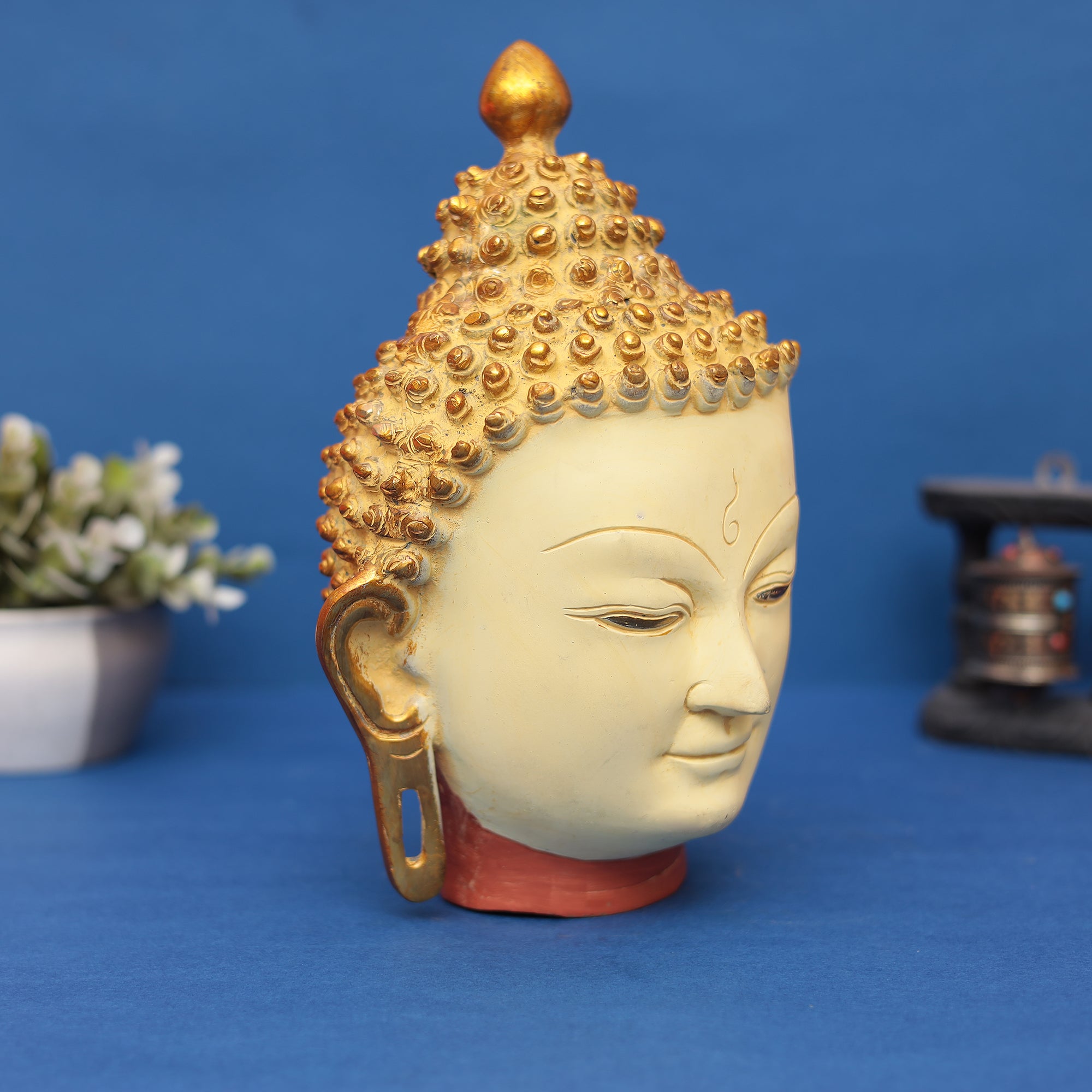 Buddha Head Idol Peaceful Multicolor Antique Finish 11" INCH