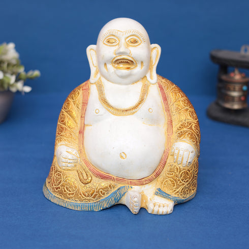 Laughing Buddha Murti – Symbol of Good Luck, Happiness & Prosperity (Brass Finish) 9" INCH