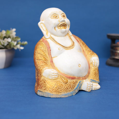 Laughing Buddha Murti – Symbol of Good Luck, Happiness & Prosperity (Brass Finish) 9" INCH
