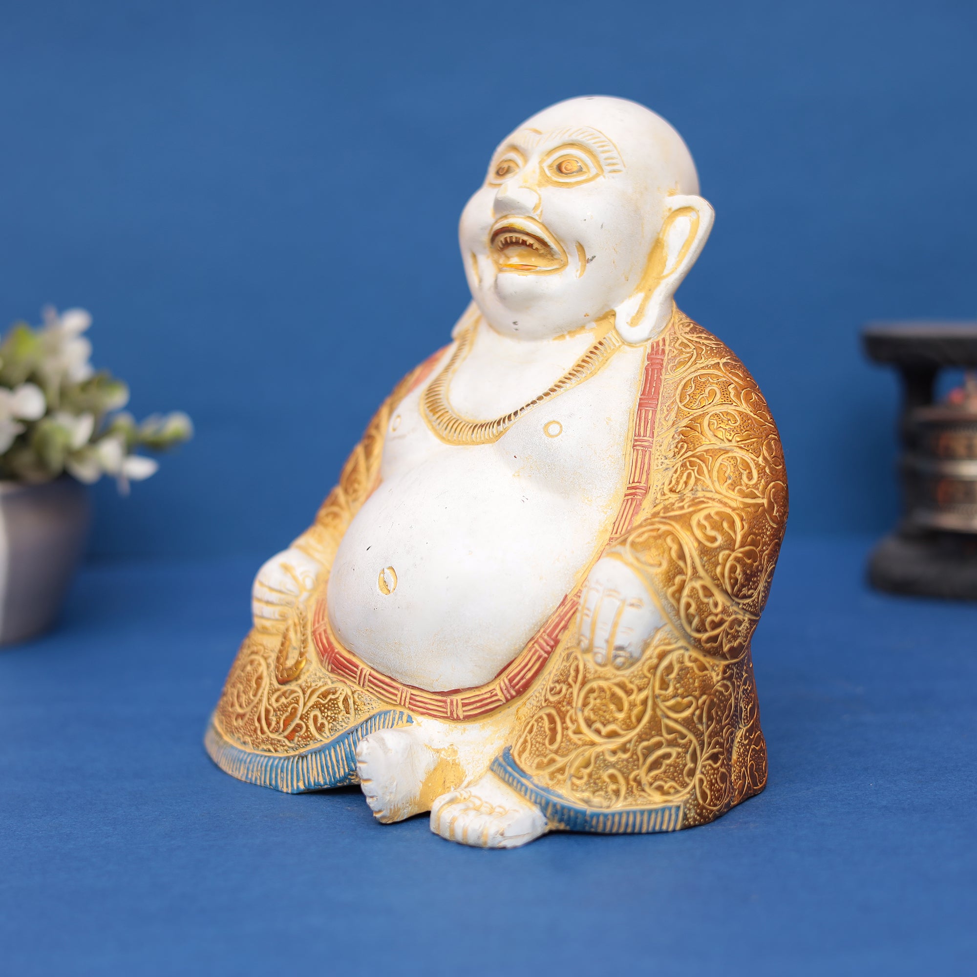 Laughing Buddha Murti – Symbol of Good Luck, Happiness & Prosperity (Brass Finish) 9" INCH