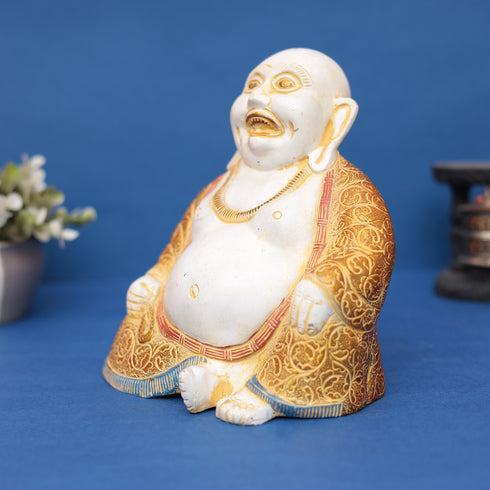 Laughing Buddha Murti – Symbol of Good Luck, Happiness & Prosperity (Brass Finish) 9" INCH