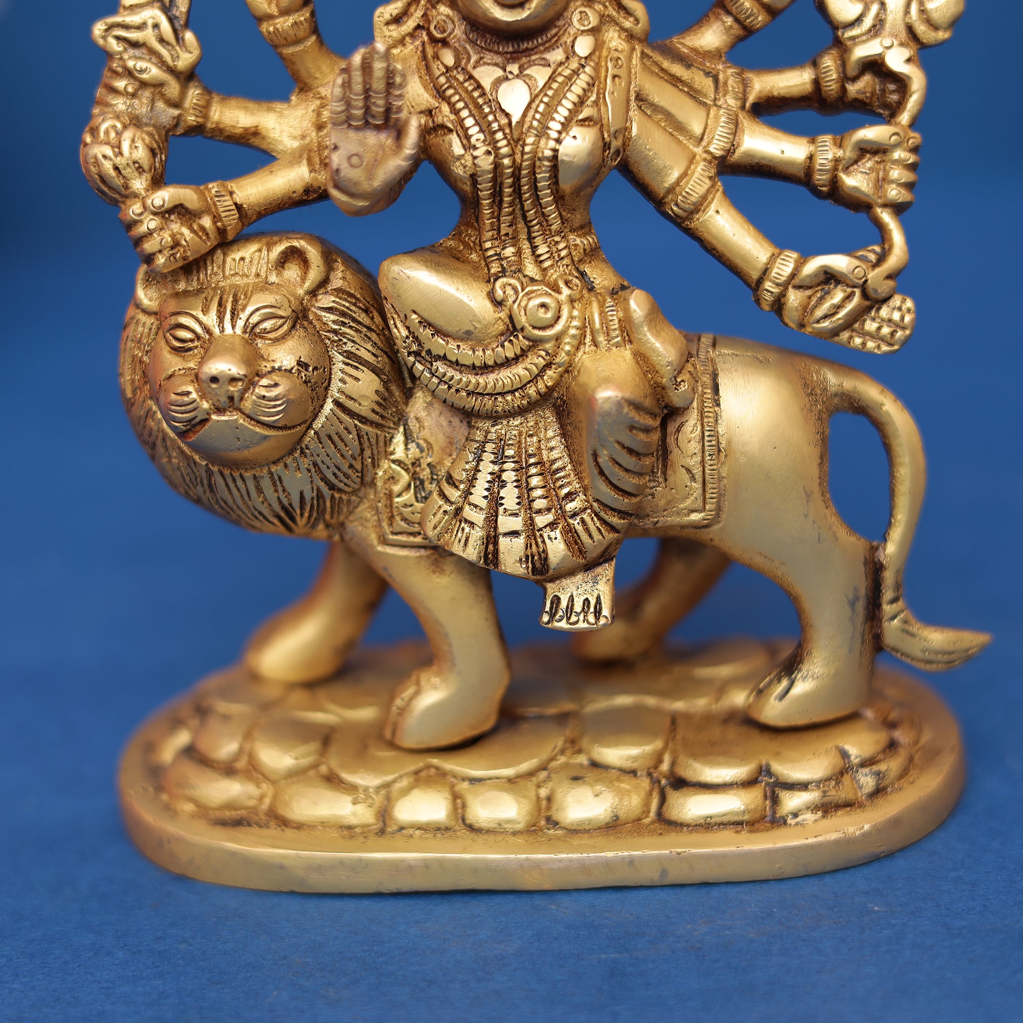 Pure Brass Goddess Durga Idol on Lion 7" INCH