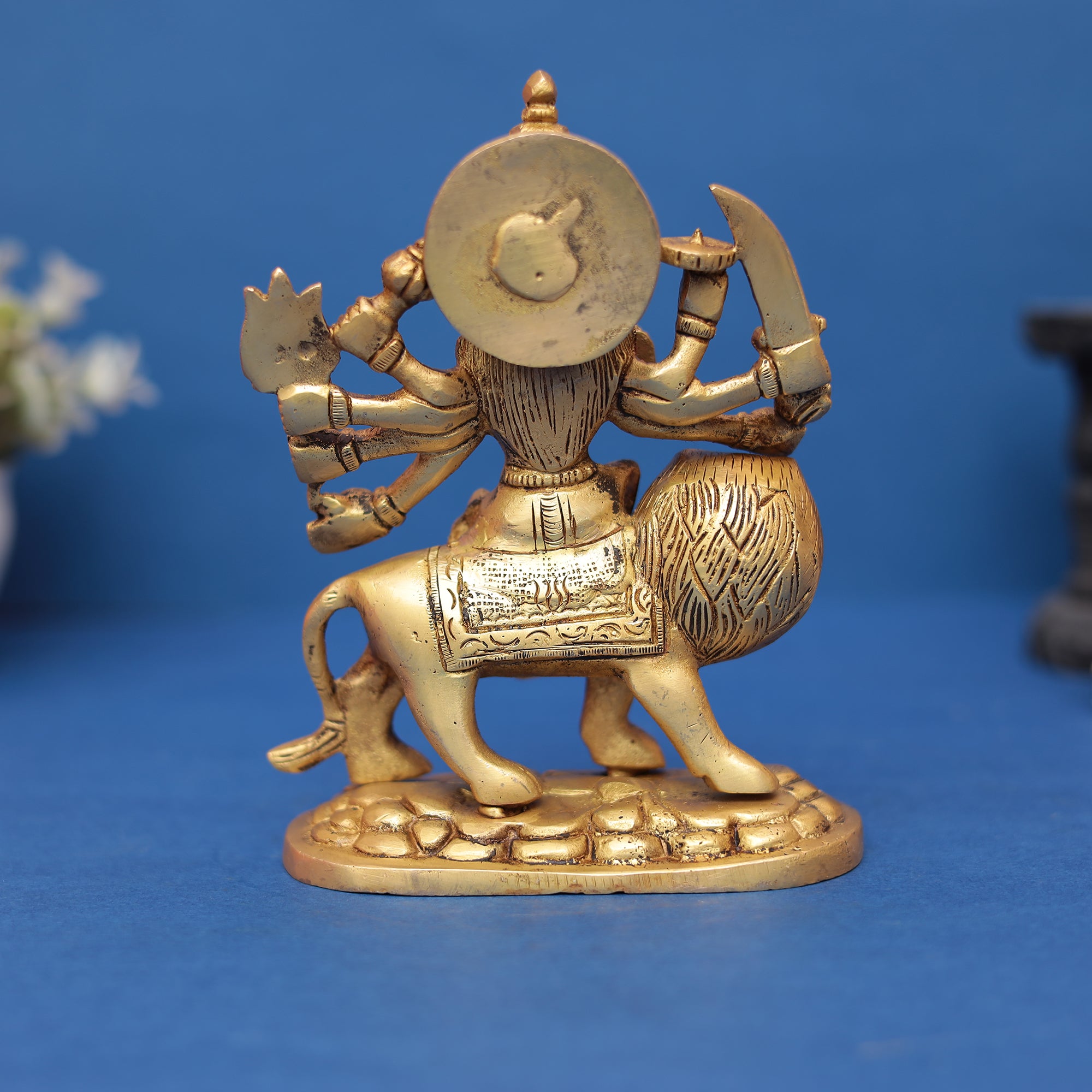 Pure Brass Goddess Durga Idol on Lion 7" INCH