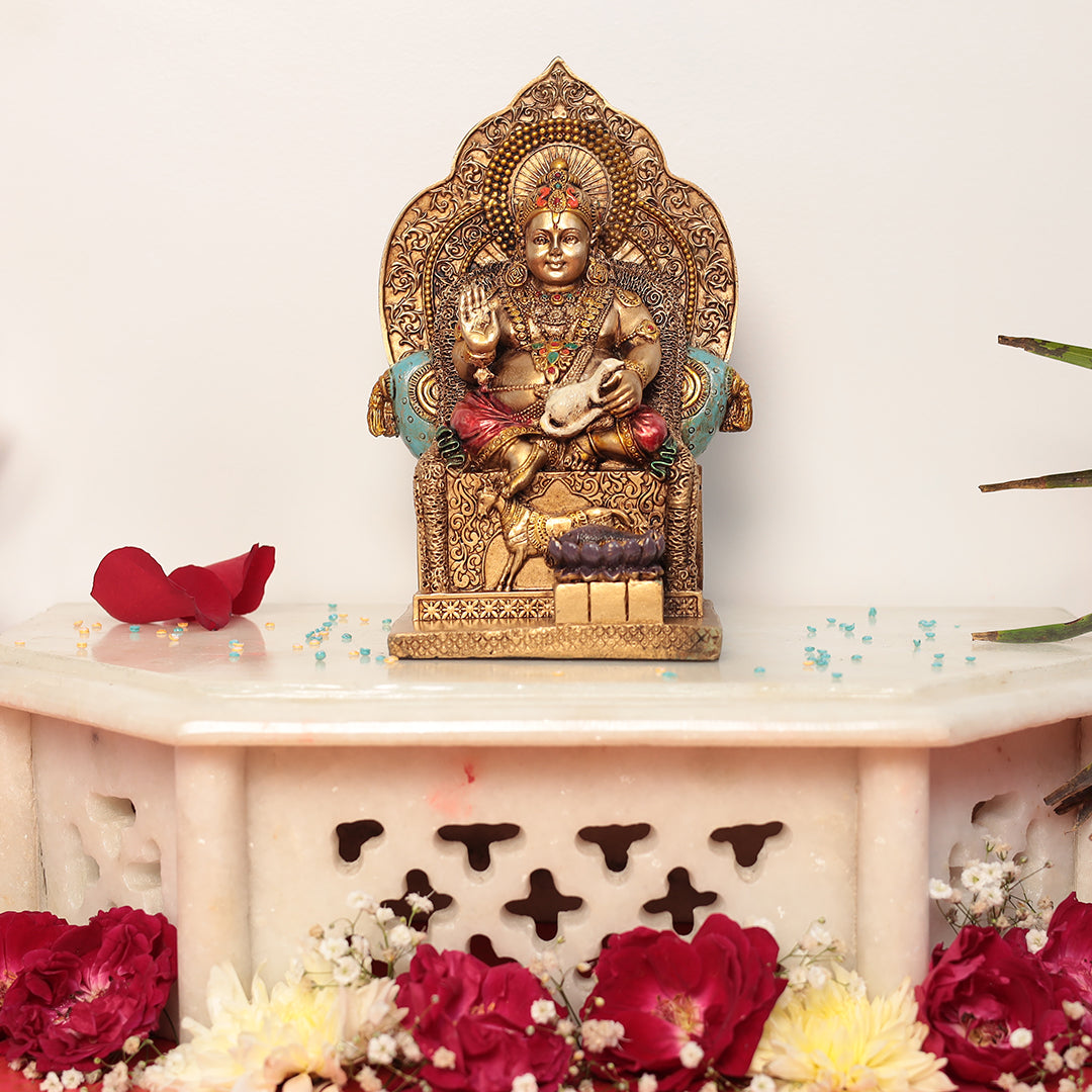 7" Polyresin Gold Finish Kuber In Antique Finish