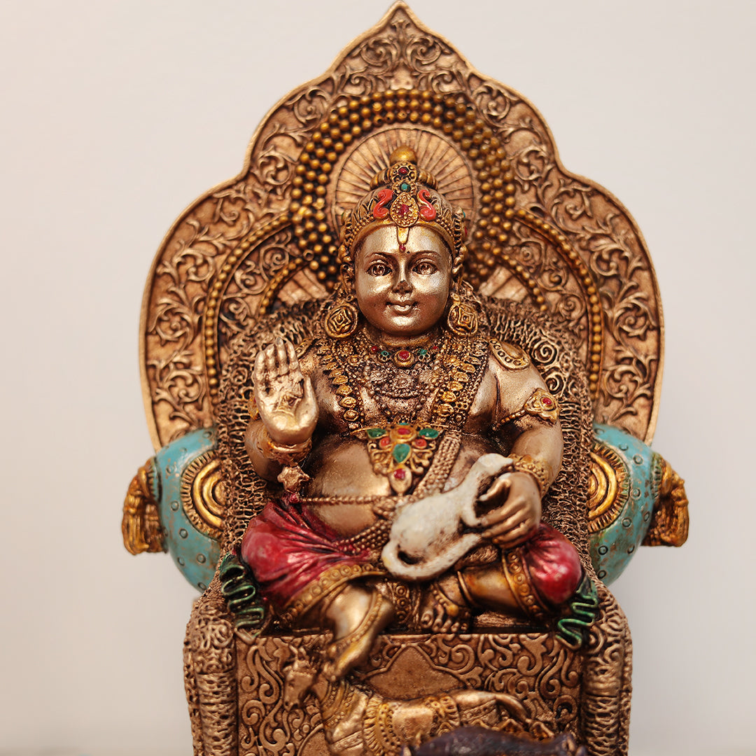 7" Polyresin Gold Finish Kuber In Antique Finish