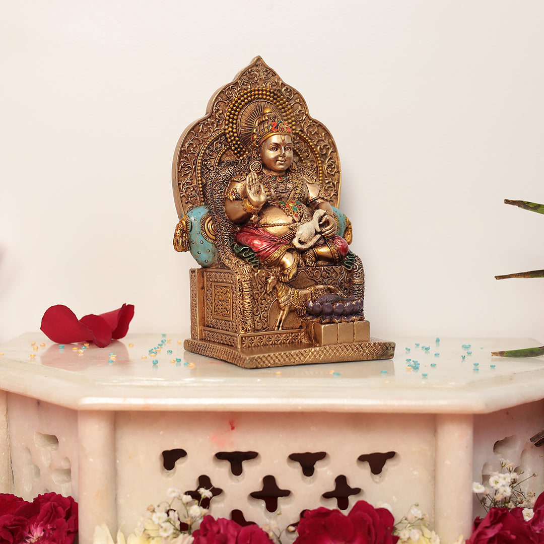 7" Polyresin Gold Finish Kuber In Antique Finish