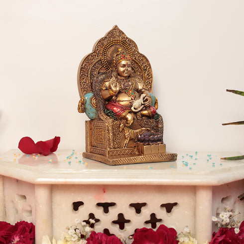 7" Polyresin Gold Finish Kuber In Antique Finish