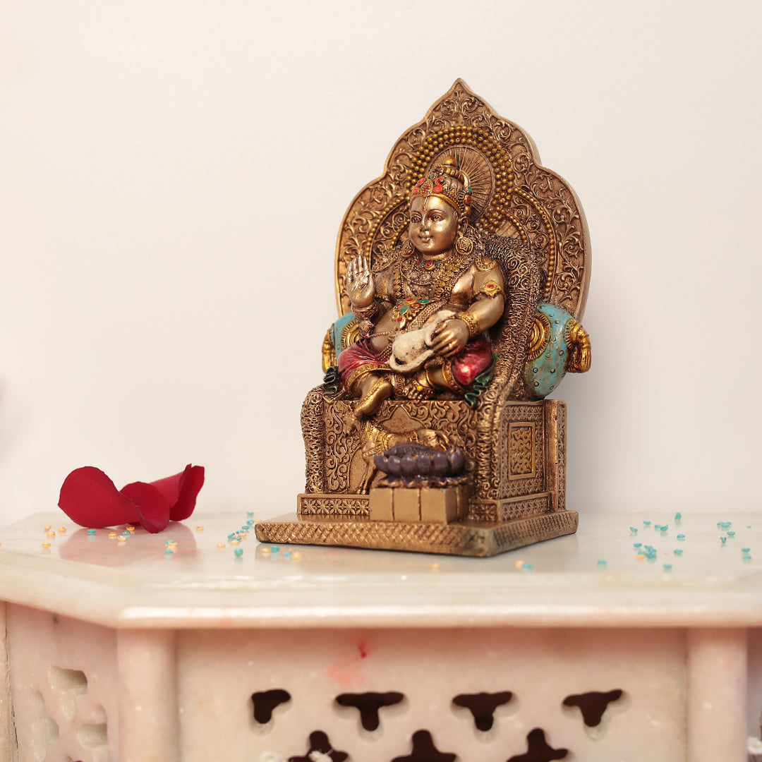 7" Polyresin Gold Finish Kuber In Antique Finish