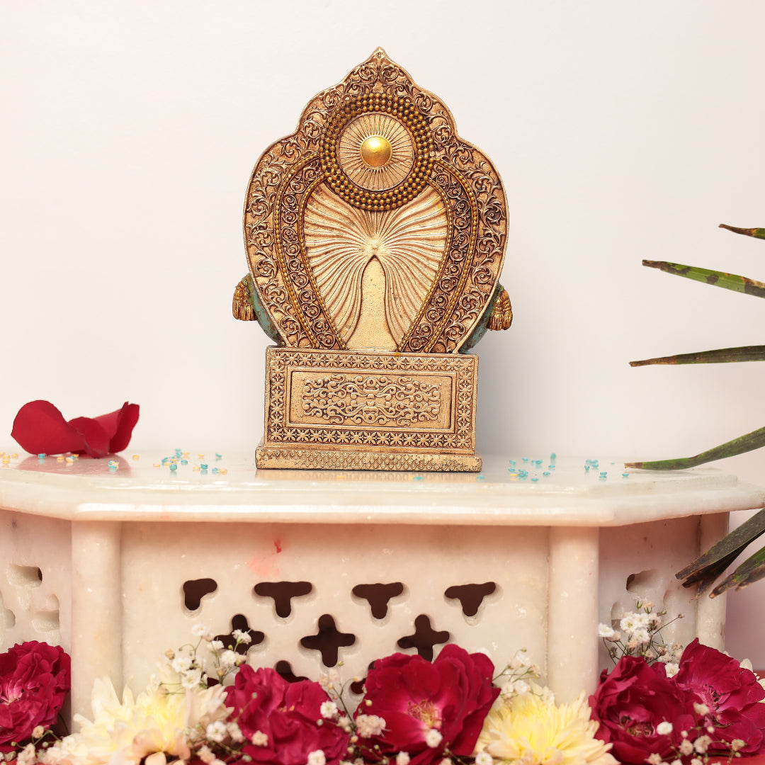 7" Polyresin Gold Finish Kuber In Antique Finish