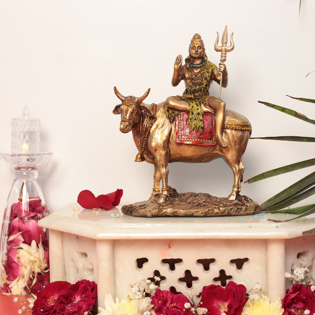 Shiva Sitting On Nandi/Nandi Shiva In 9 Inches (22.8 Cm)