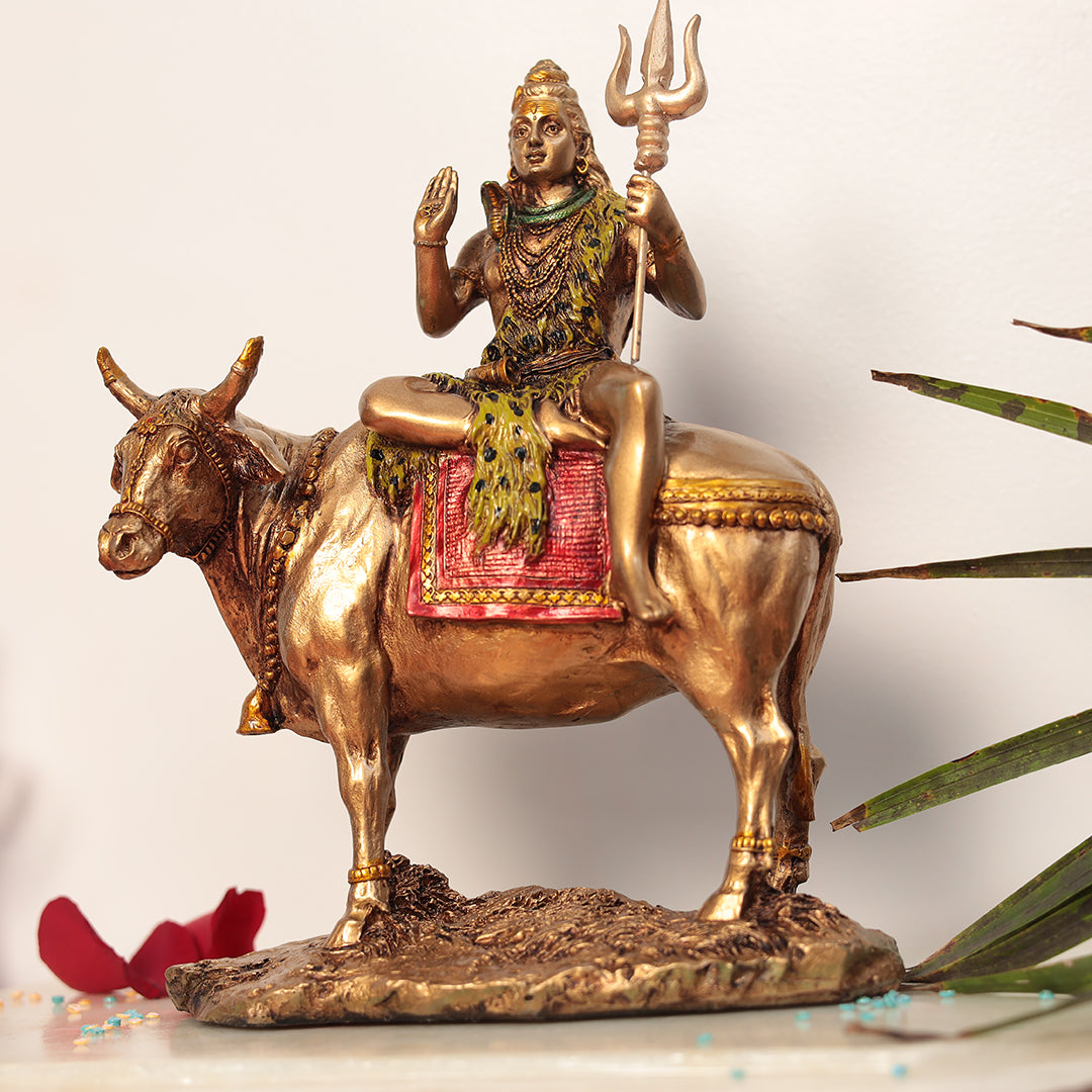 Shiva Sitting On Nandi/Nandi Shiva In 9 Inches (22.8 Cm)