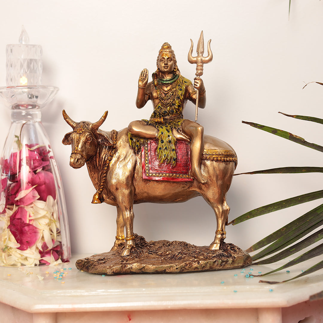 Shiva Sitting On Nandi/Nandi Shiva In 9 Inches (22.8 Cm)