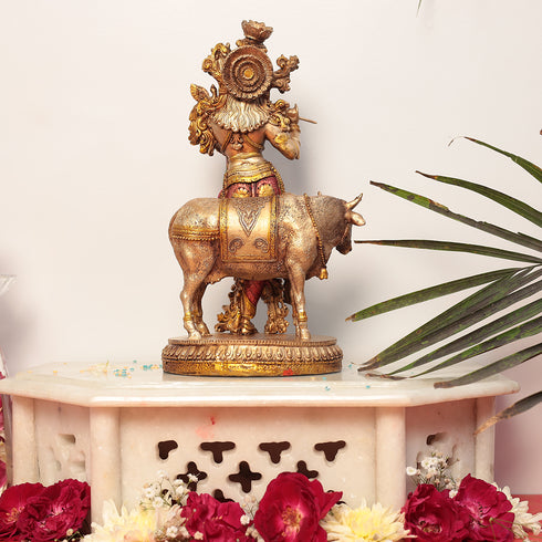 Beautifully Crafted Cow Krishna In Multicolor (11 Inch/28 Cm)