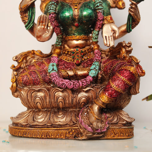 9" Lakshmi Statue in Marble Dust | Antique Finish