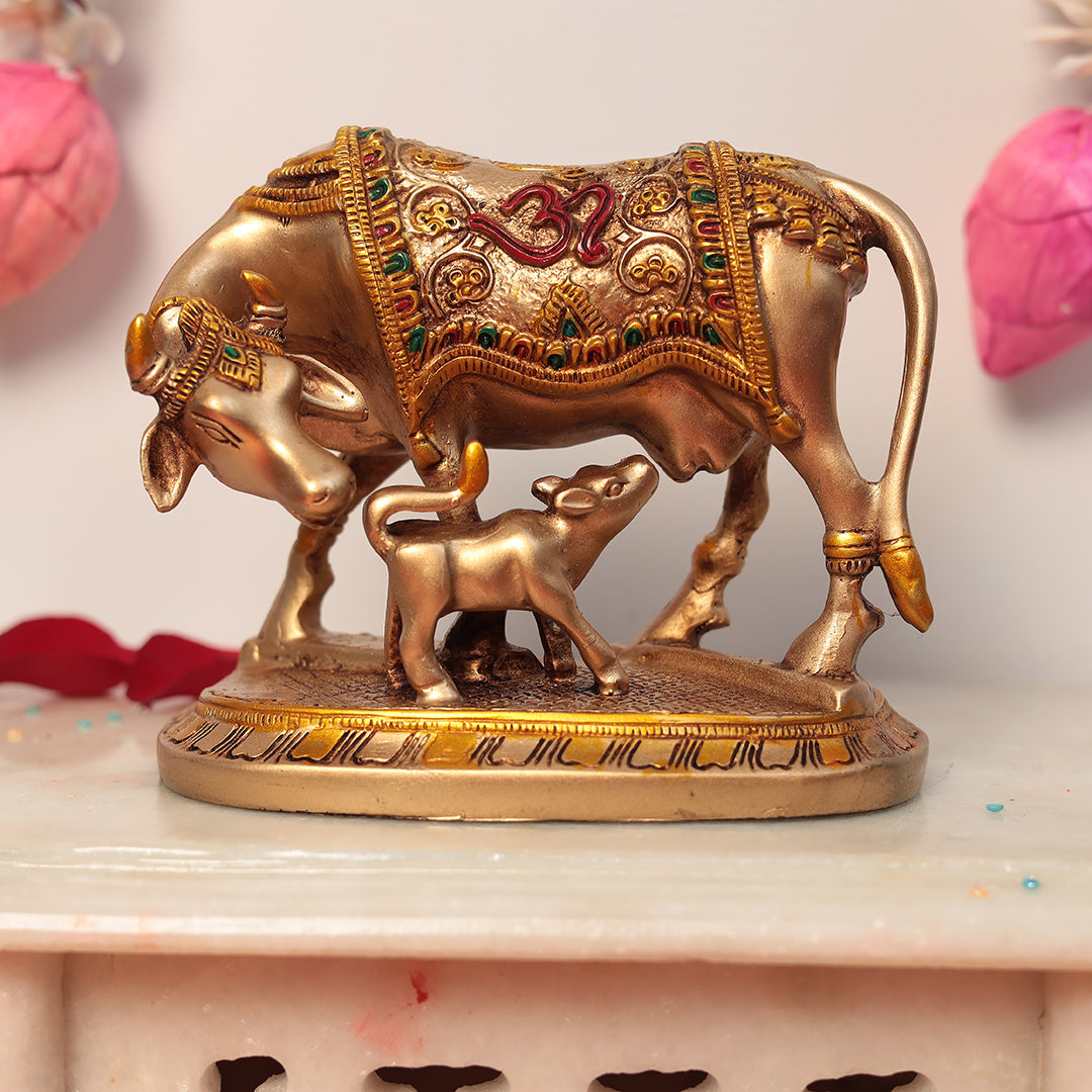 Divine Kamdhenu Cow with Calf For Puja/Home Decor in 5.5 Inch