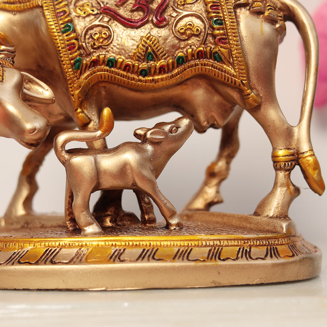 Divine Kamdhenu Cow with Calf For Puja/Home Decor in 5.5 Inch