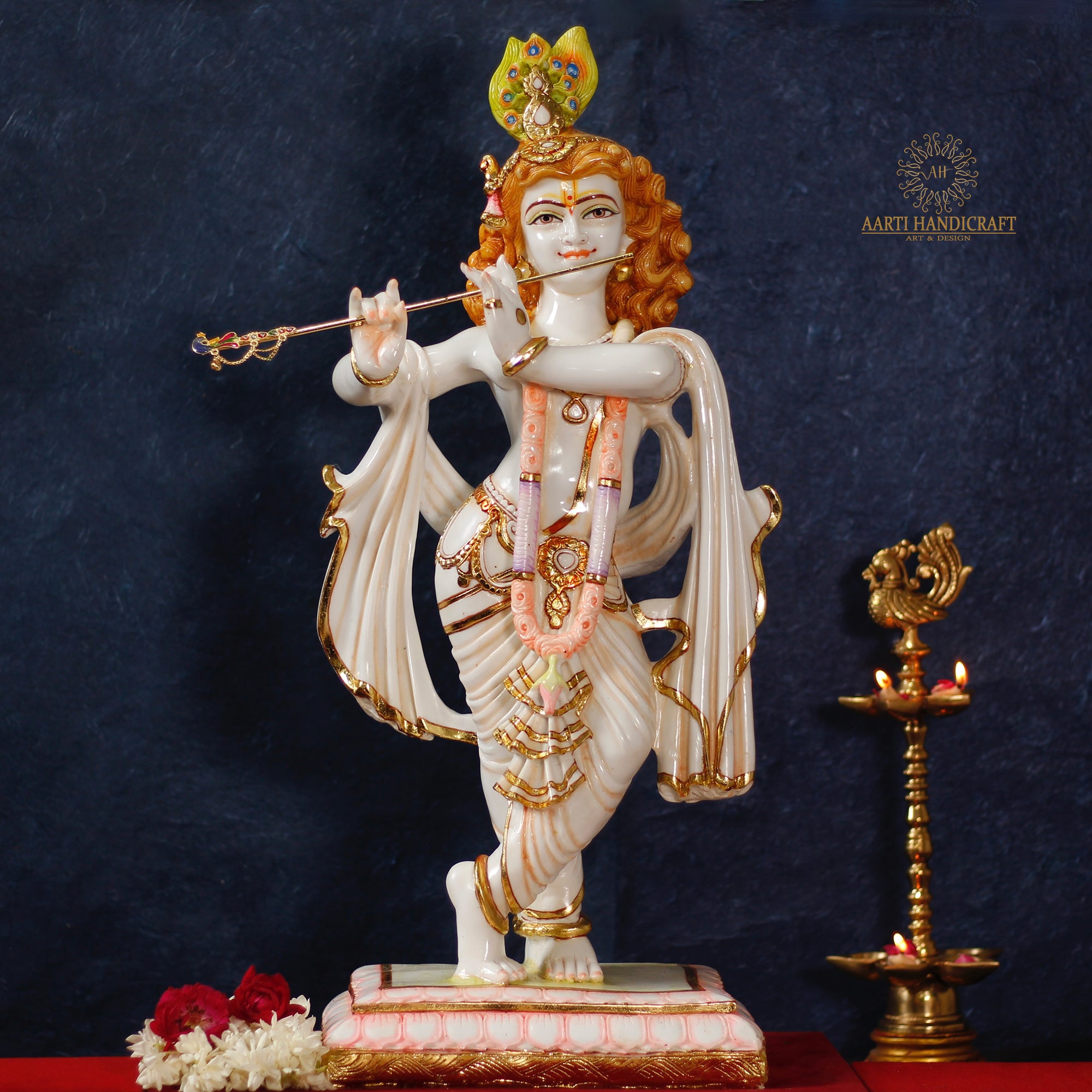 Graceful Krishna Resin Engraved Sculpture