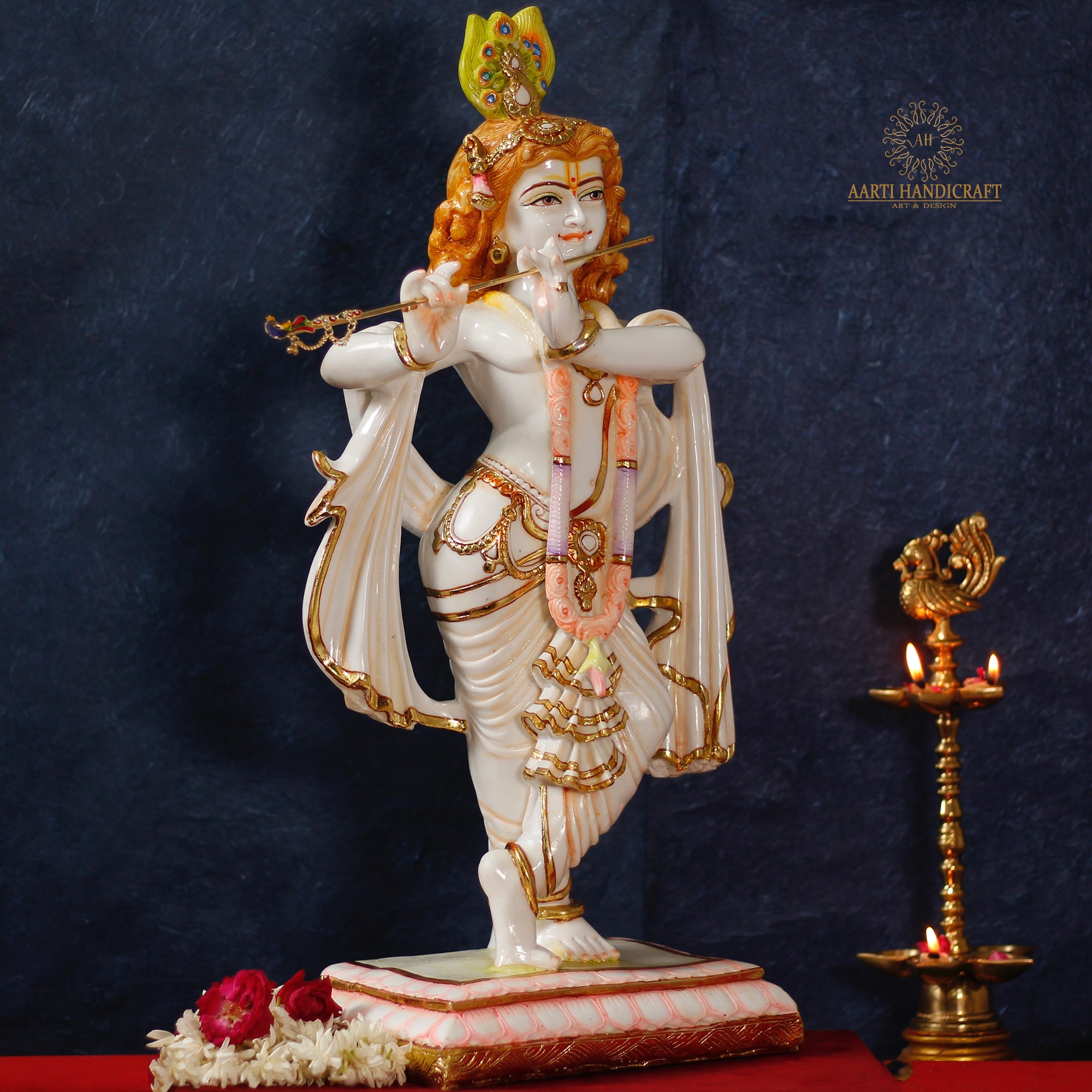 Graceful Krishna Resin Engraved Sculpture