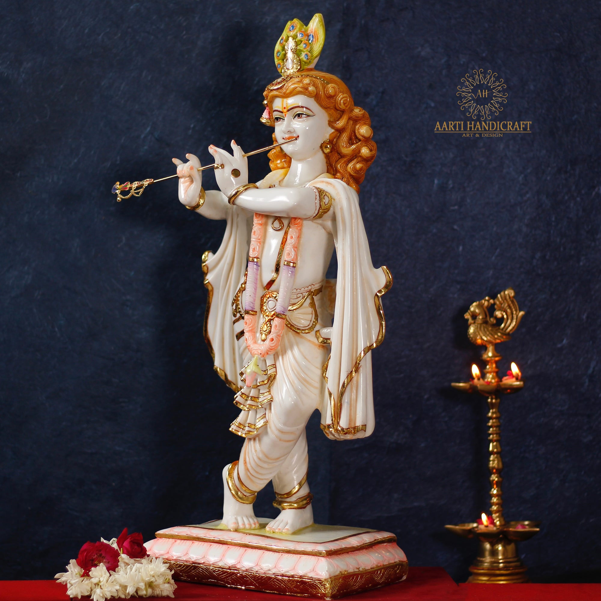 Graceful Krishna Resin Engraved Sculpture