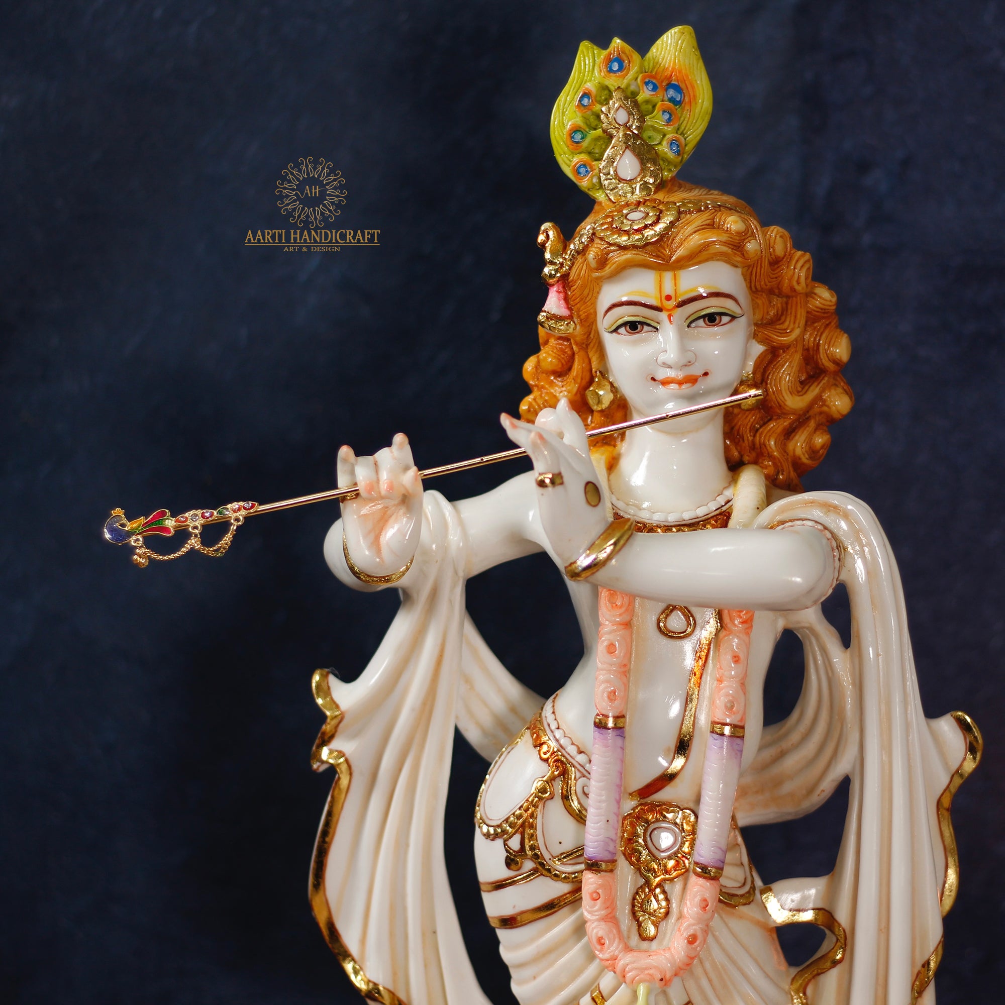 Graceful Krishna Resin Engraved Sculpture