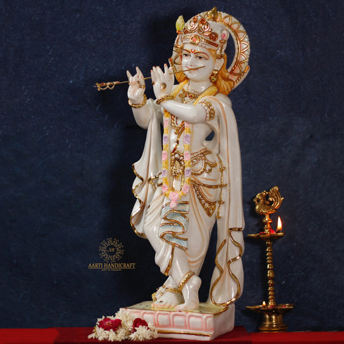 28" Krishna Statue | Resin (Marble Dust)