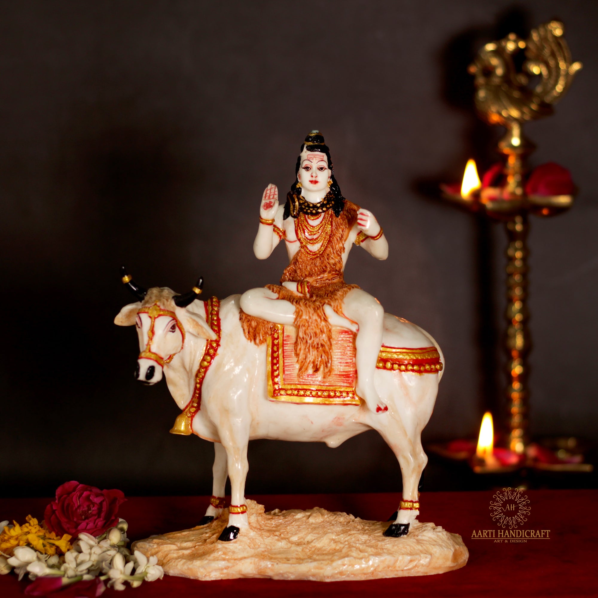 Blessing Shiva sitting on Cow | 9 Inches