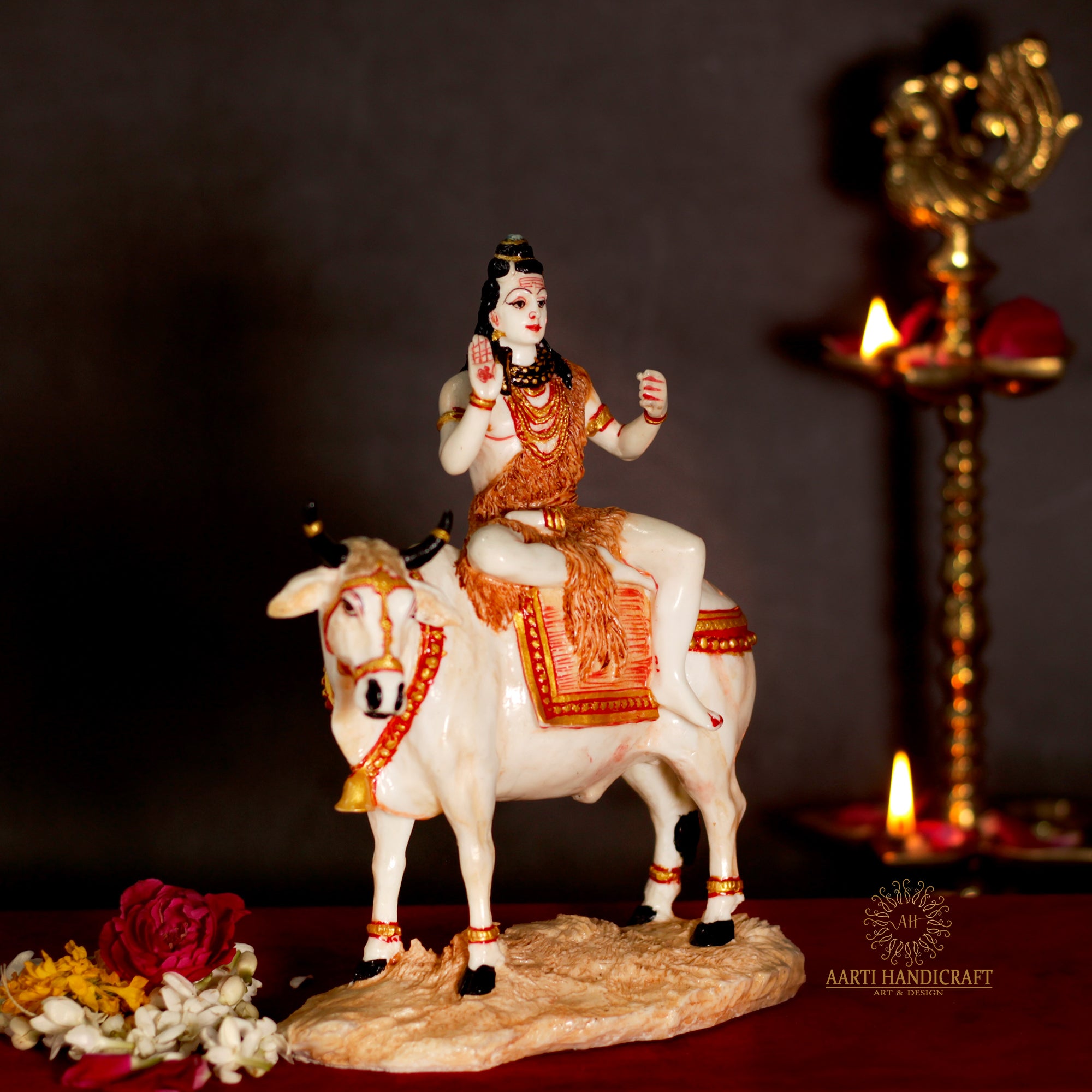 Blessing Shiva sitting on Cow | 9 Inches