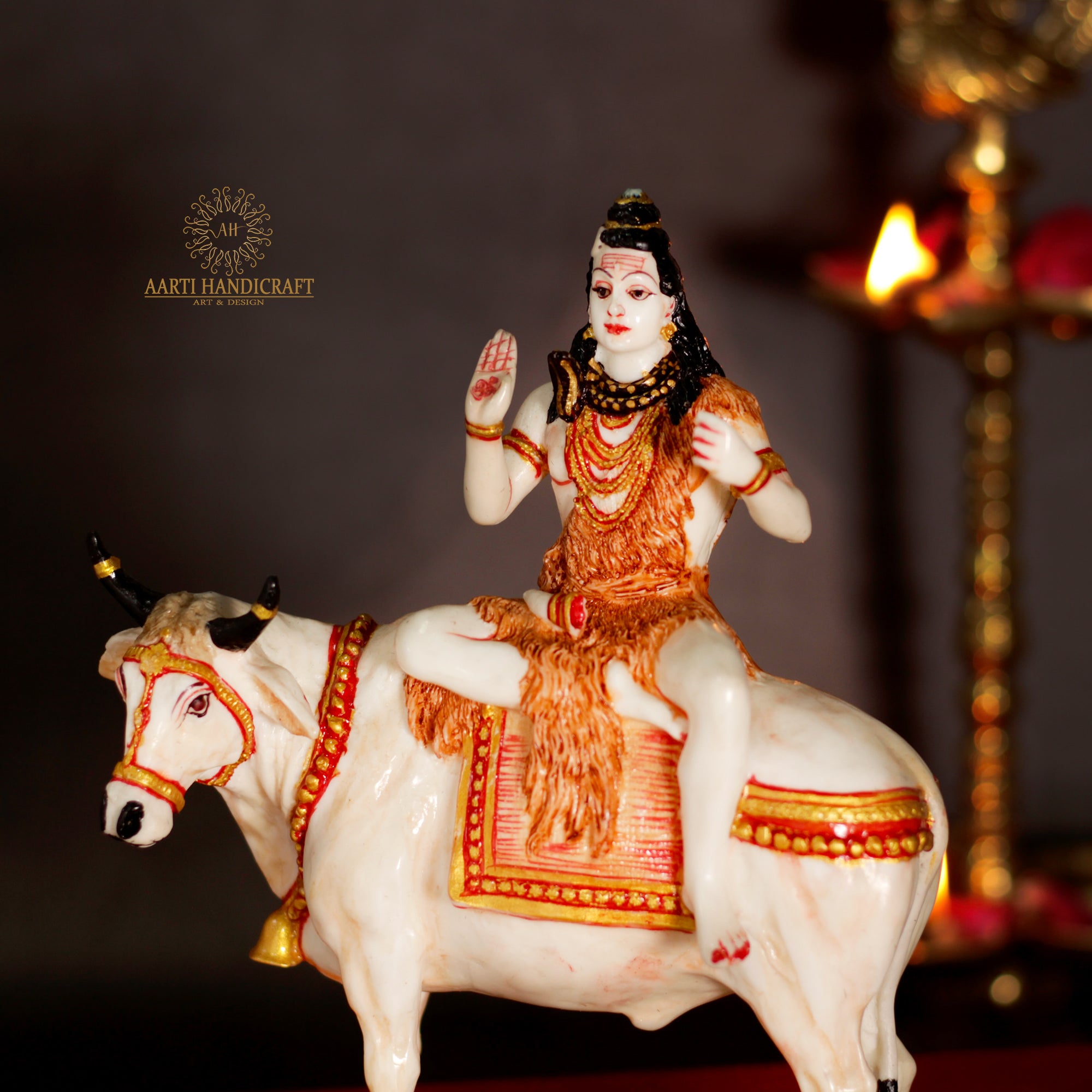 Blessing Shiva sitting on Cow | 9 Inches