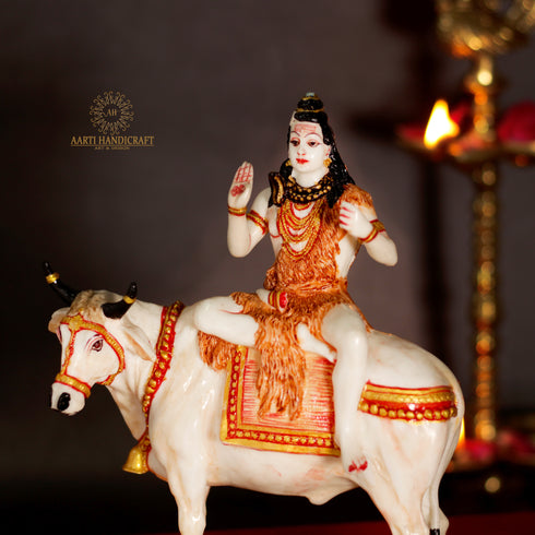 Blessing Shiva sitting on Cow | 9 Inches