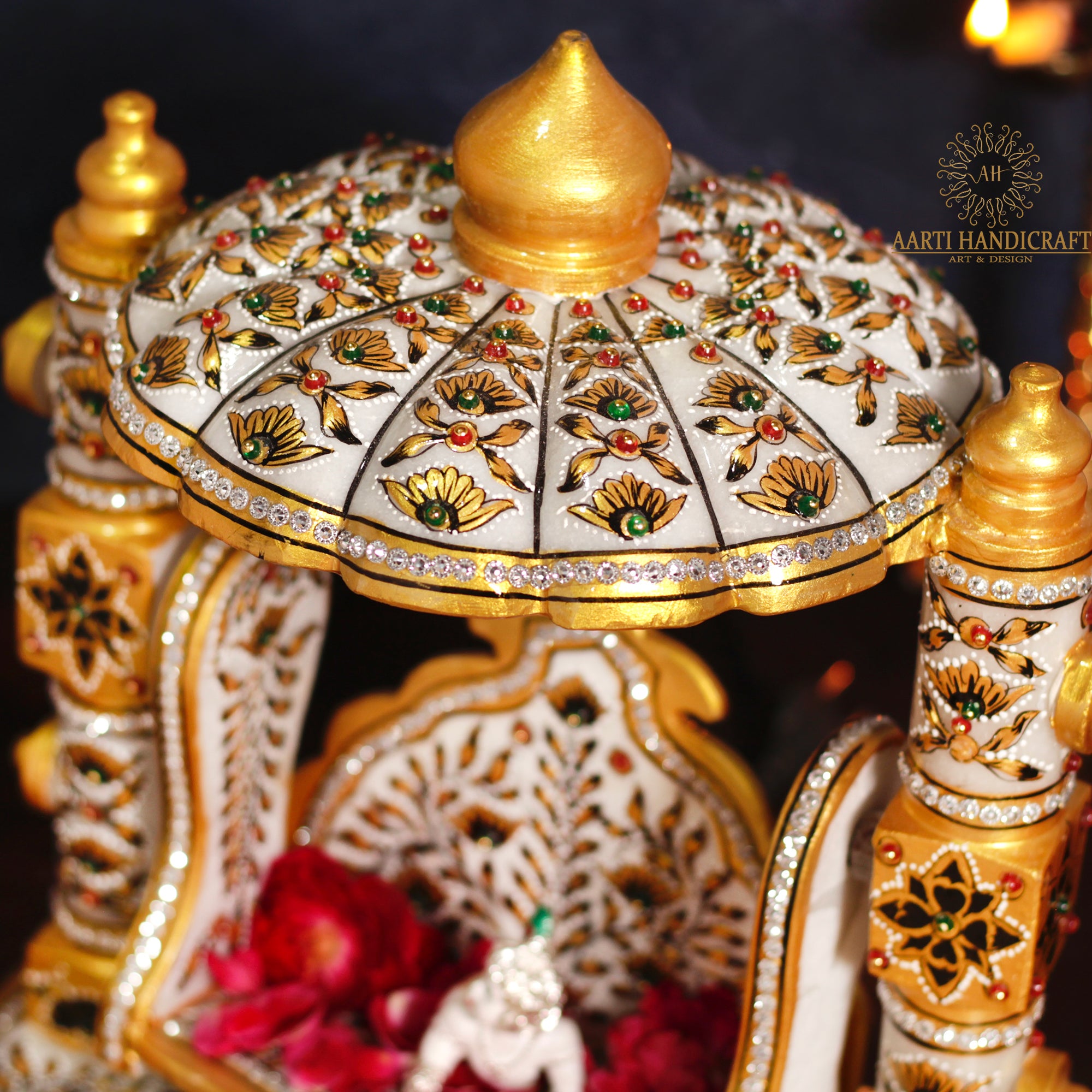 Marble Laddu Gopal Ji Jhula With Multicolor Light and Stone Work | Unique Karigari