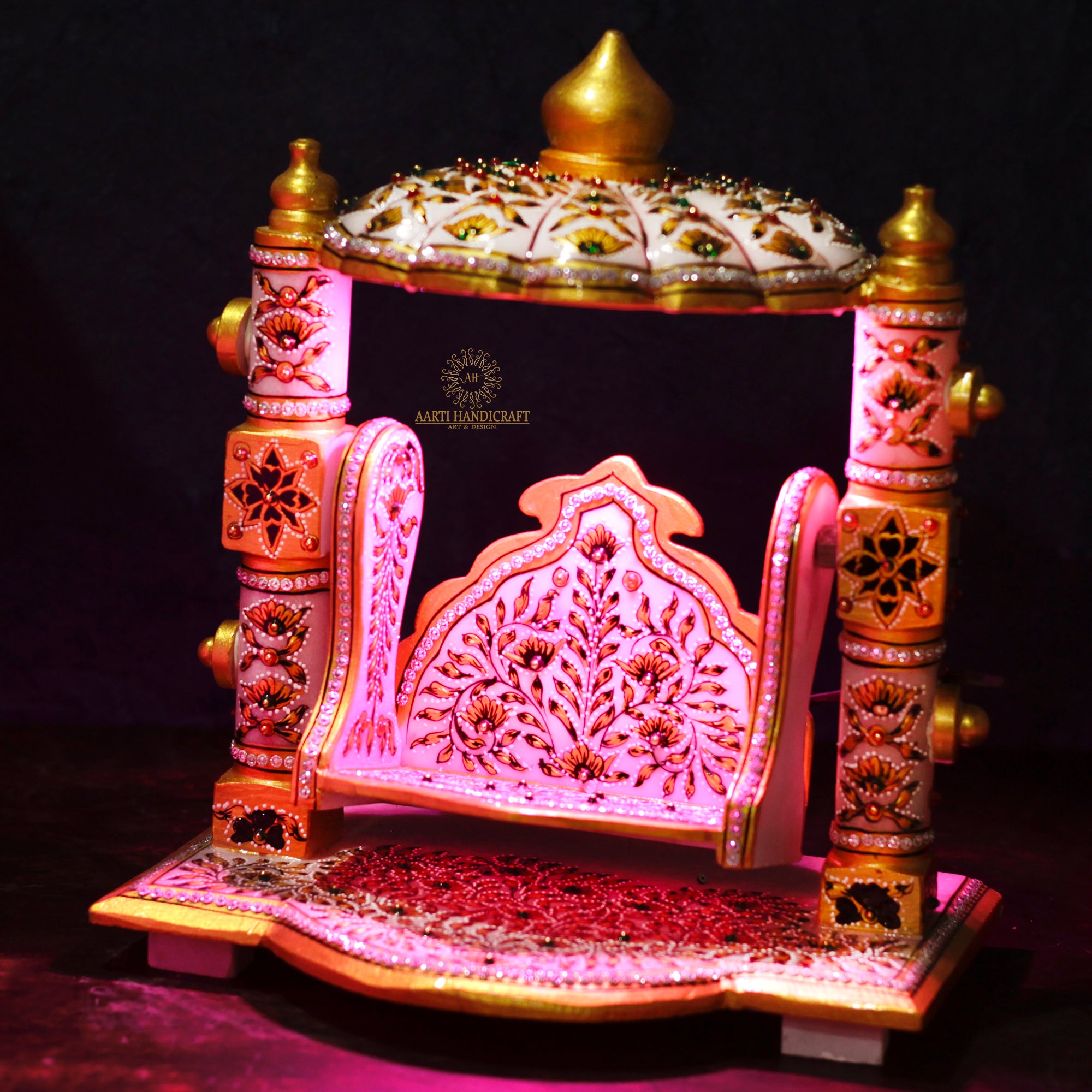 Marble Laddu Gopal Ji Jhula With Multicolor Light and Stone Work | Unique Karigari