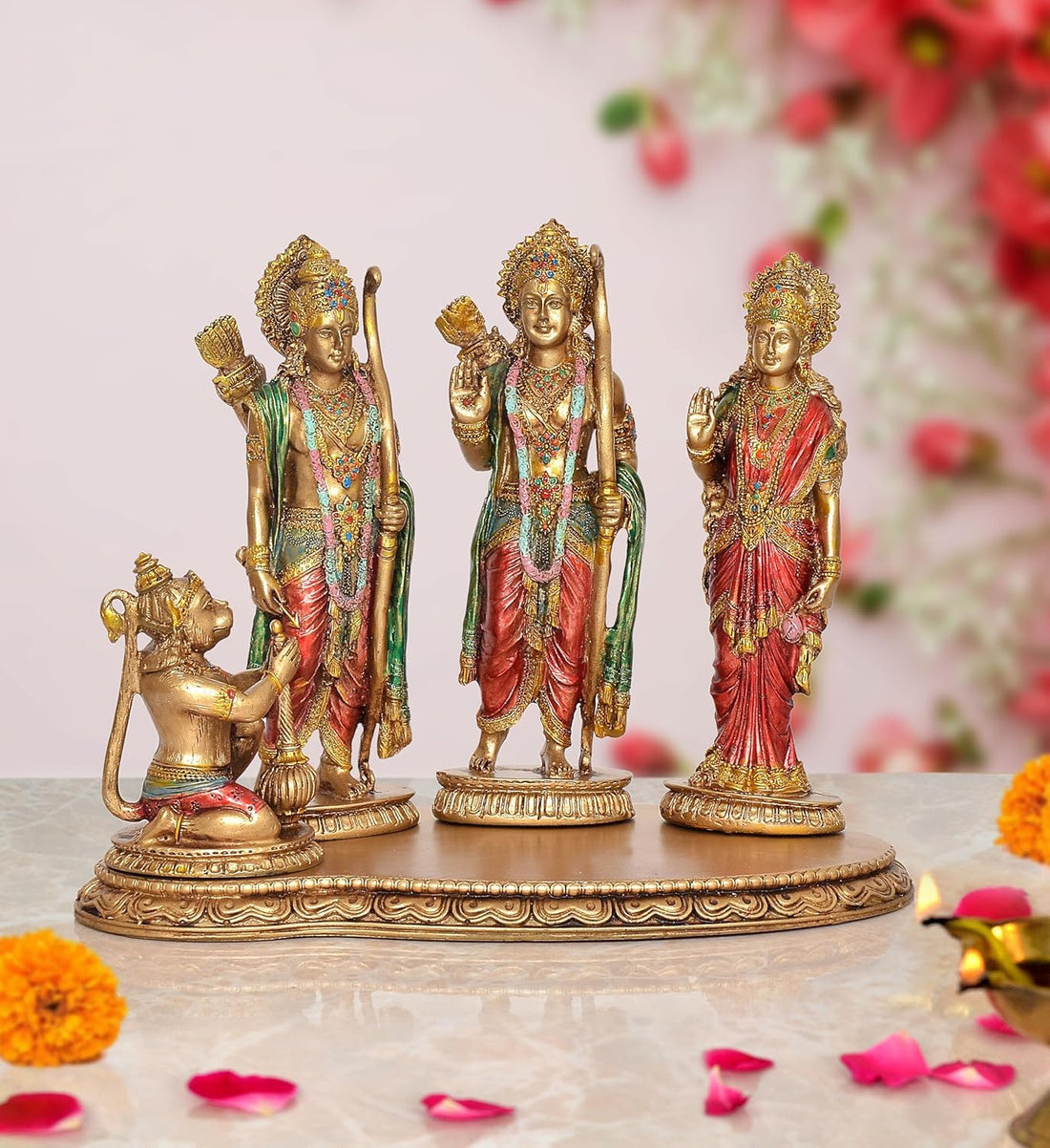 Premium Marble Dust Ram Darbar Idol Set – Ram, Sita, Lakshman & Hanuman – Elegant Pooja Mandir Décor