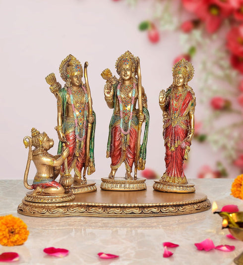 Premium Marble Dust Ram Darbar Idol Set – Ram, Sita, Lakshman & Hanuman – Elegant Pooja Mandir Décor