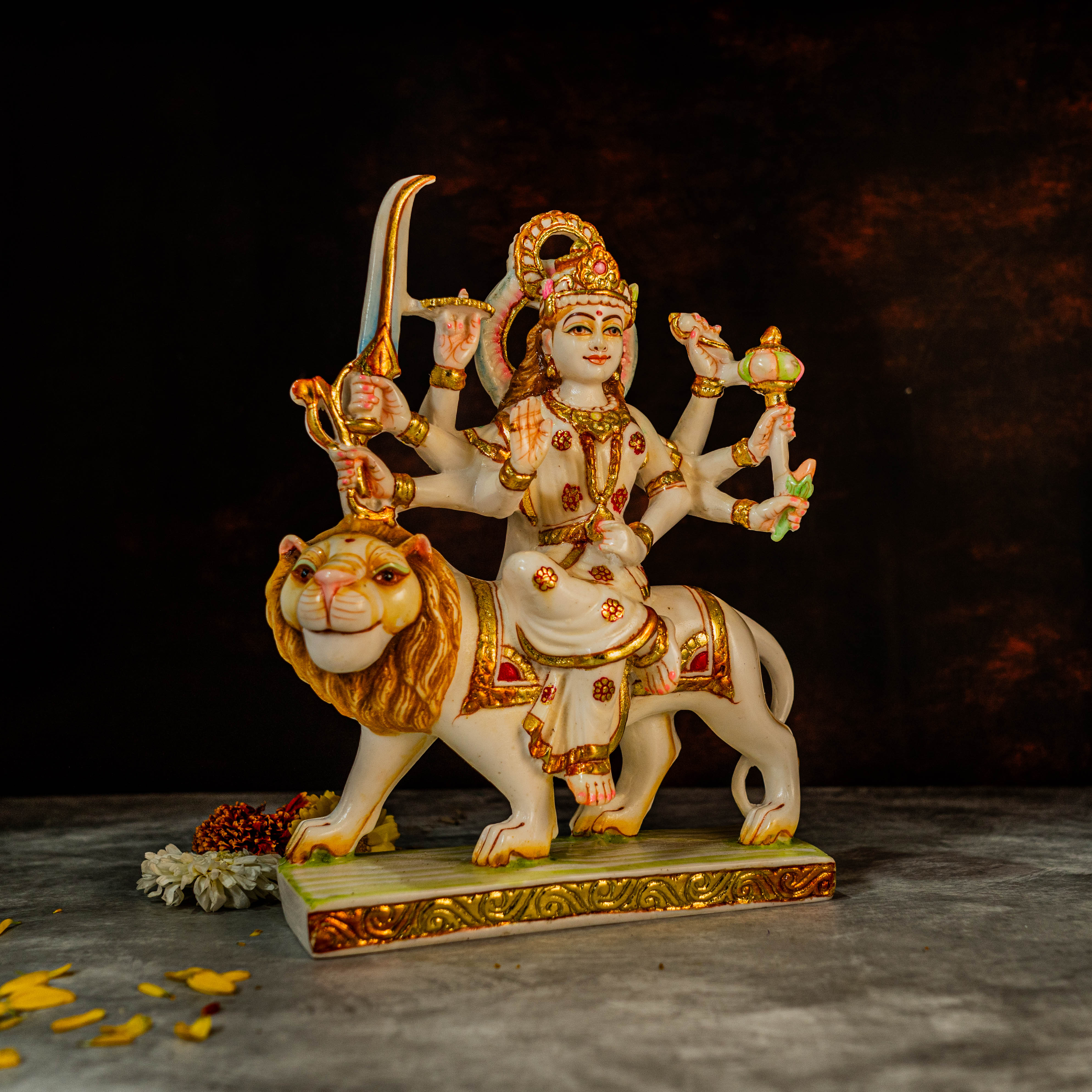 12" Goddess Durga Figurine in Marble Dust