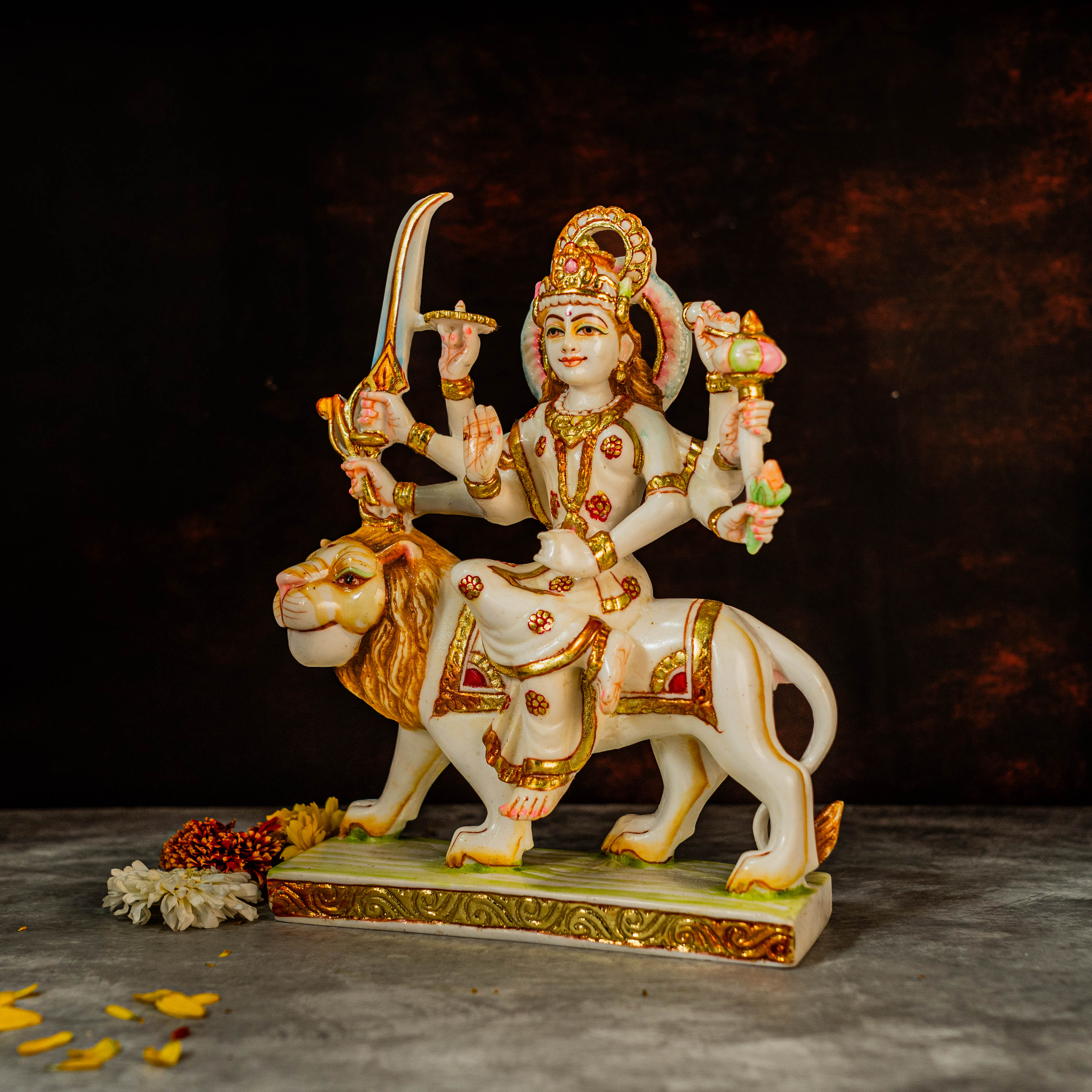 12" Goddess Durga Figurine in Marble Dust