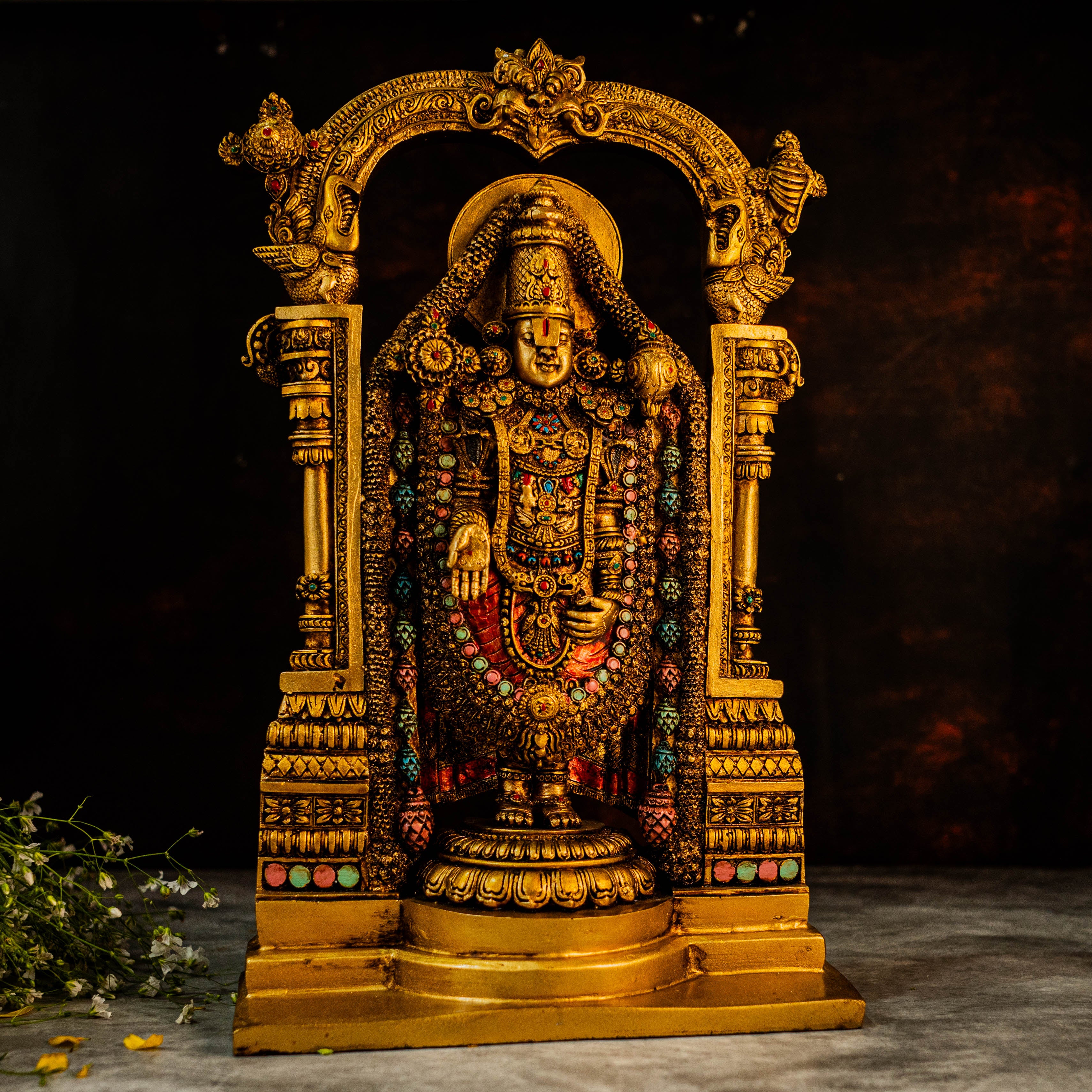 Beautifully Detailed 15" Tirupati Balaji In Marble Dust
