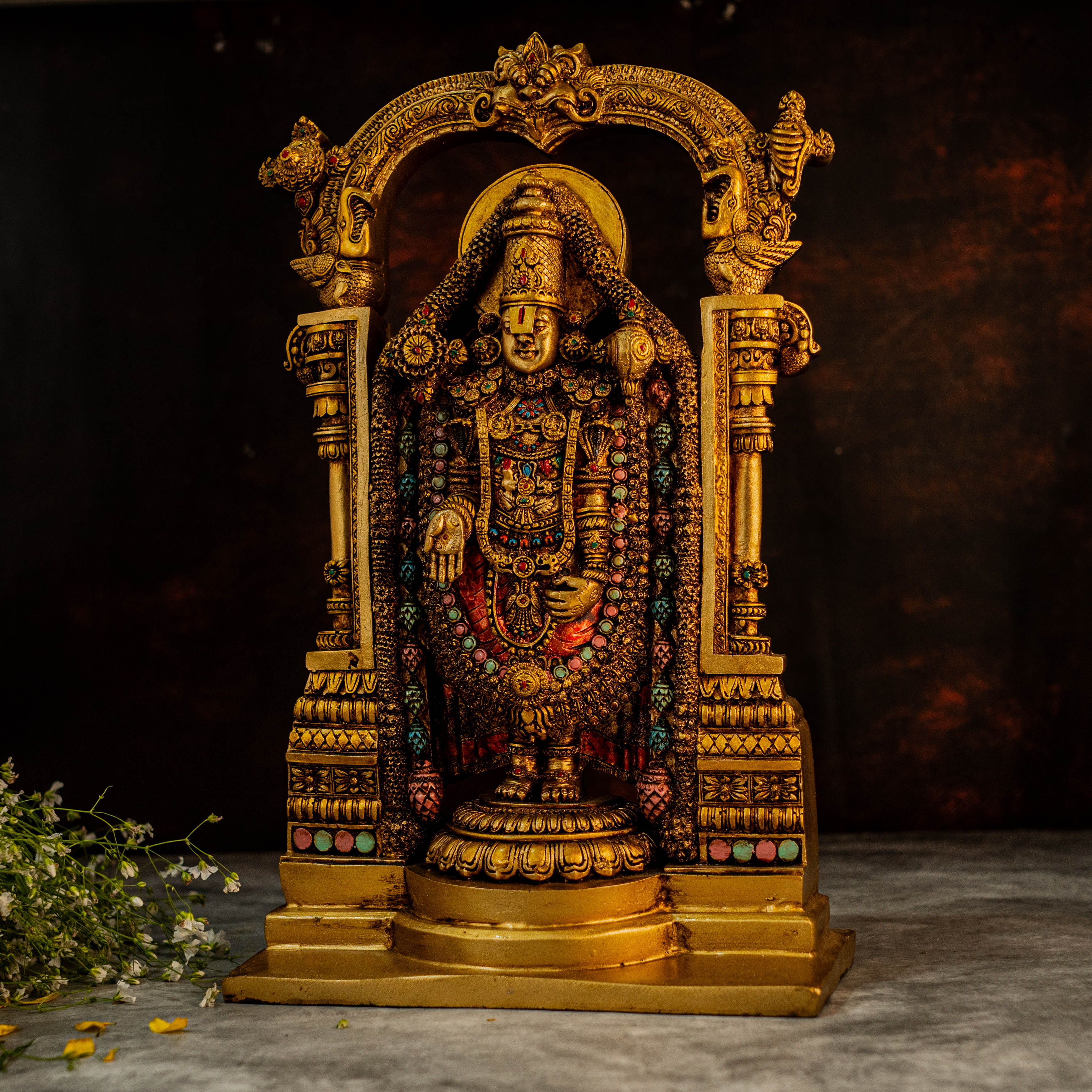 Beautifully Detailed 15" Tirupati Balaji In Marble Dust