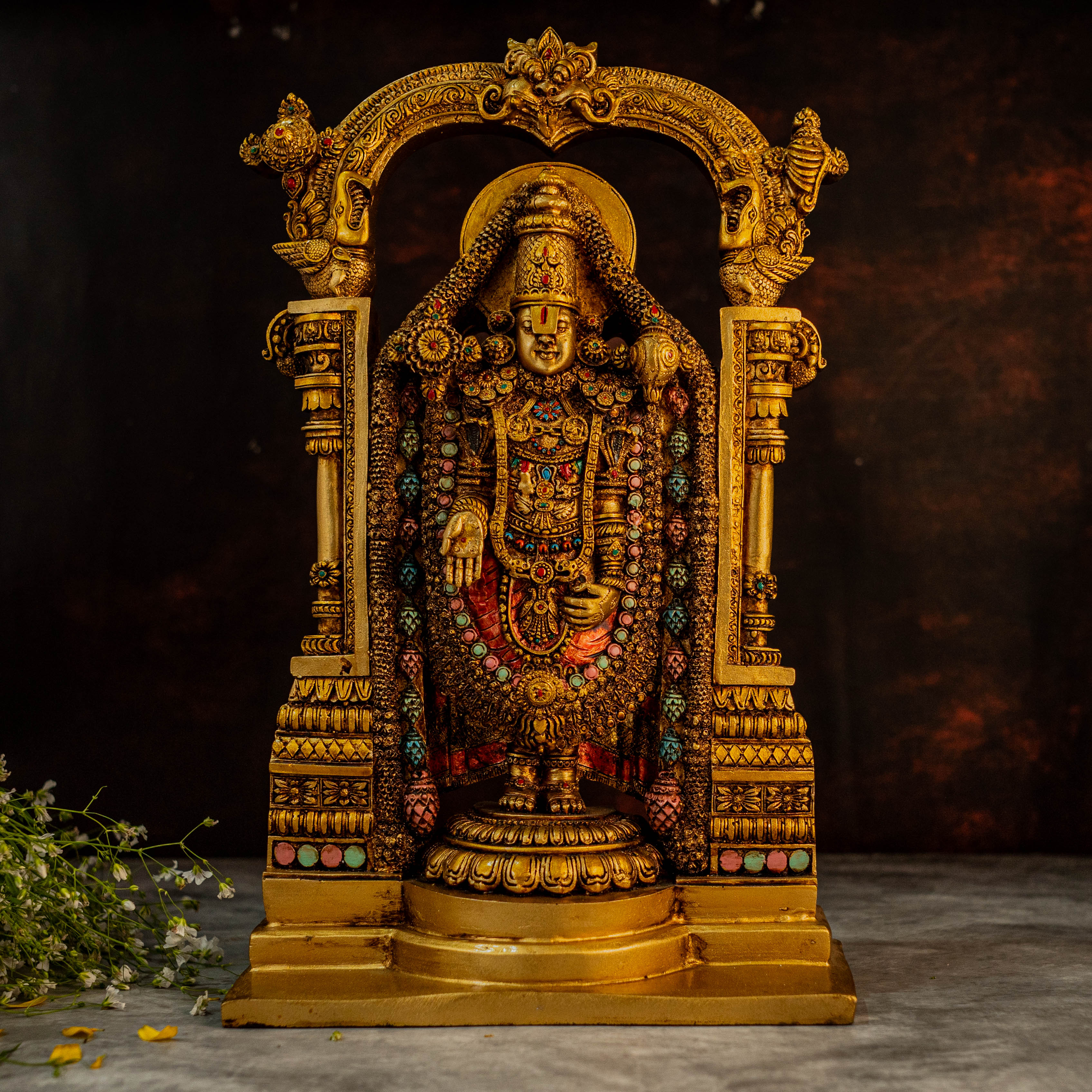 Beautifully Detailed 15" Tirupati Balaji In Marble Dust