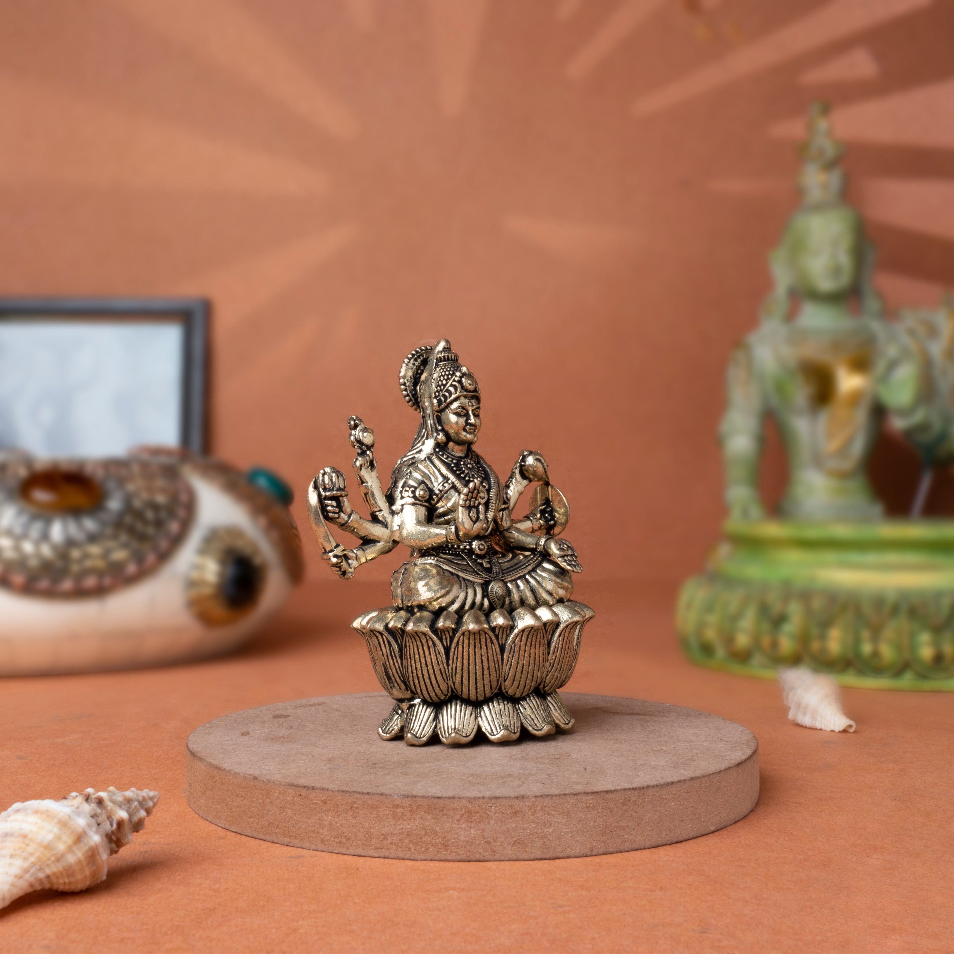 Pure Brass Idol of Goddess Lakshmi, seated gracefully on a Lotus Pedestal In 3.5 Inch