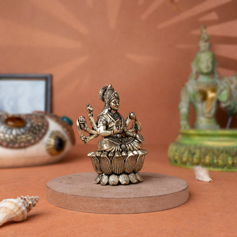 Pure Brass Idol of Goddess Lakshmi, seated gracefully on a Lotus Pedestal In 3.5 Inch