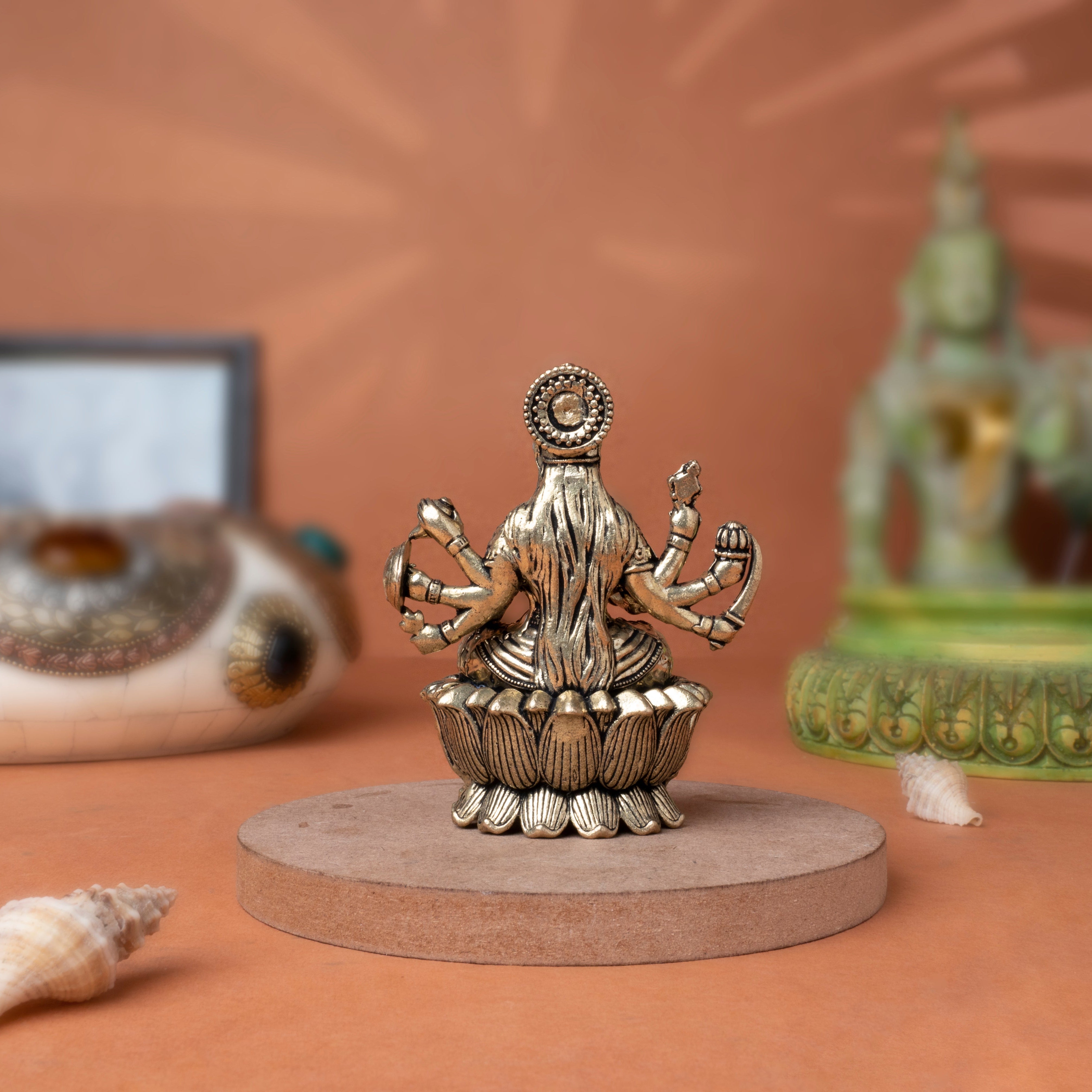 Pure Brass Idol of Goddess Lakshmi, seated gracefully on a Lotus Pedestal In 3.5 Inch