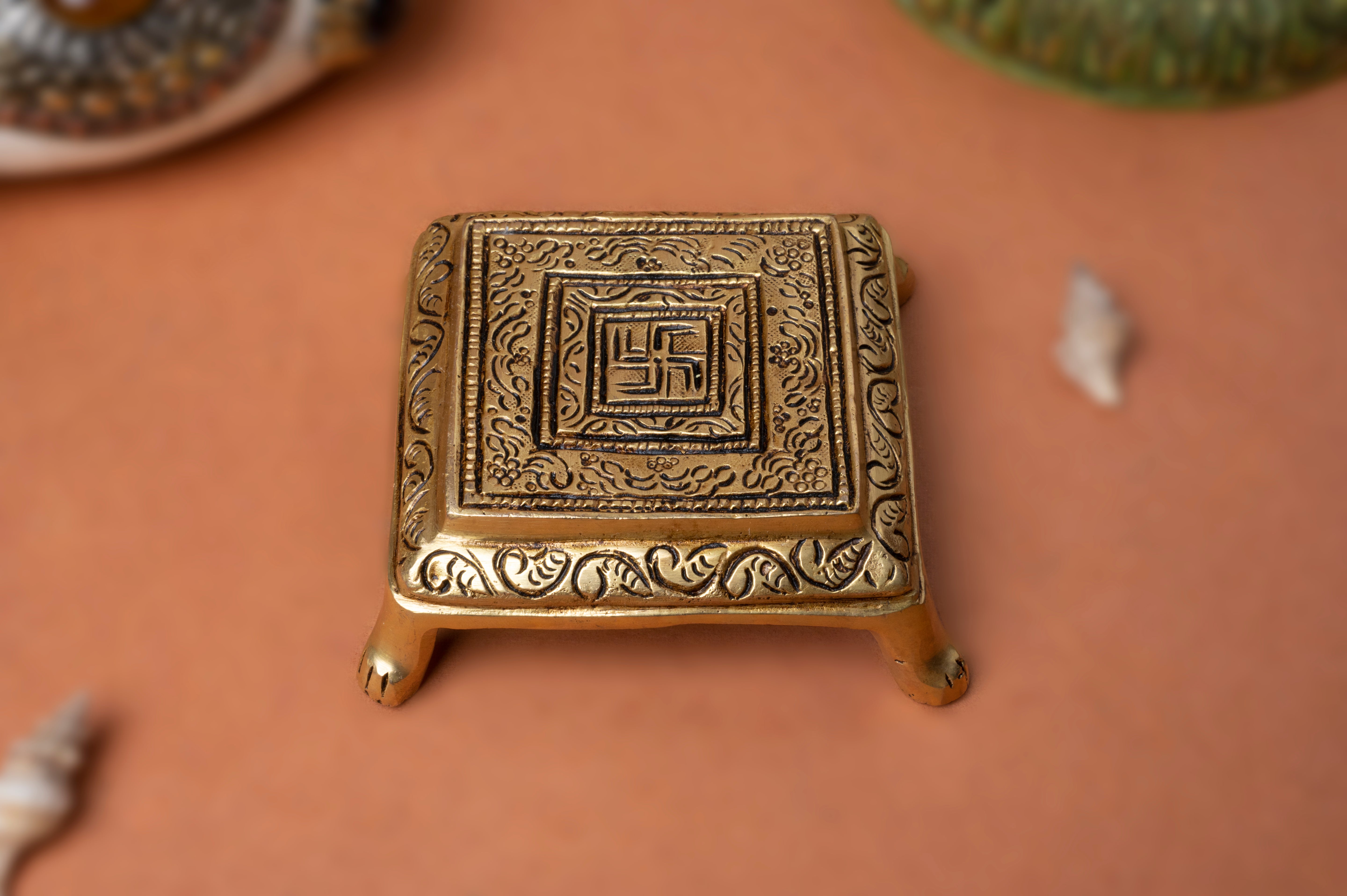 Swastik Chowki In Pure Brass In 4.5 Inch Length For Puja/gift/Festive
