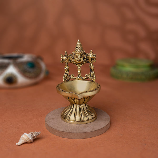 Light of Faith, Lord Tirupati Balaji through this exquisitely handcrafted Brass Face Diya In 5.5 Inch