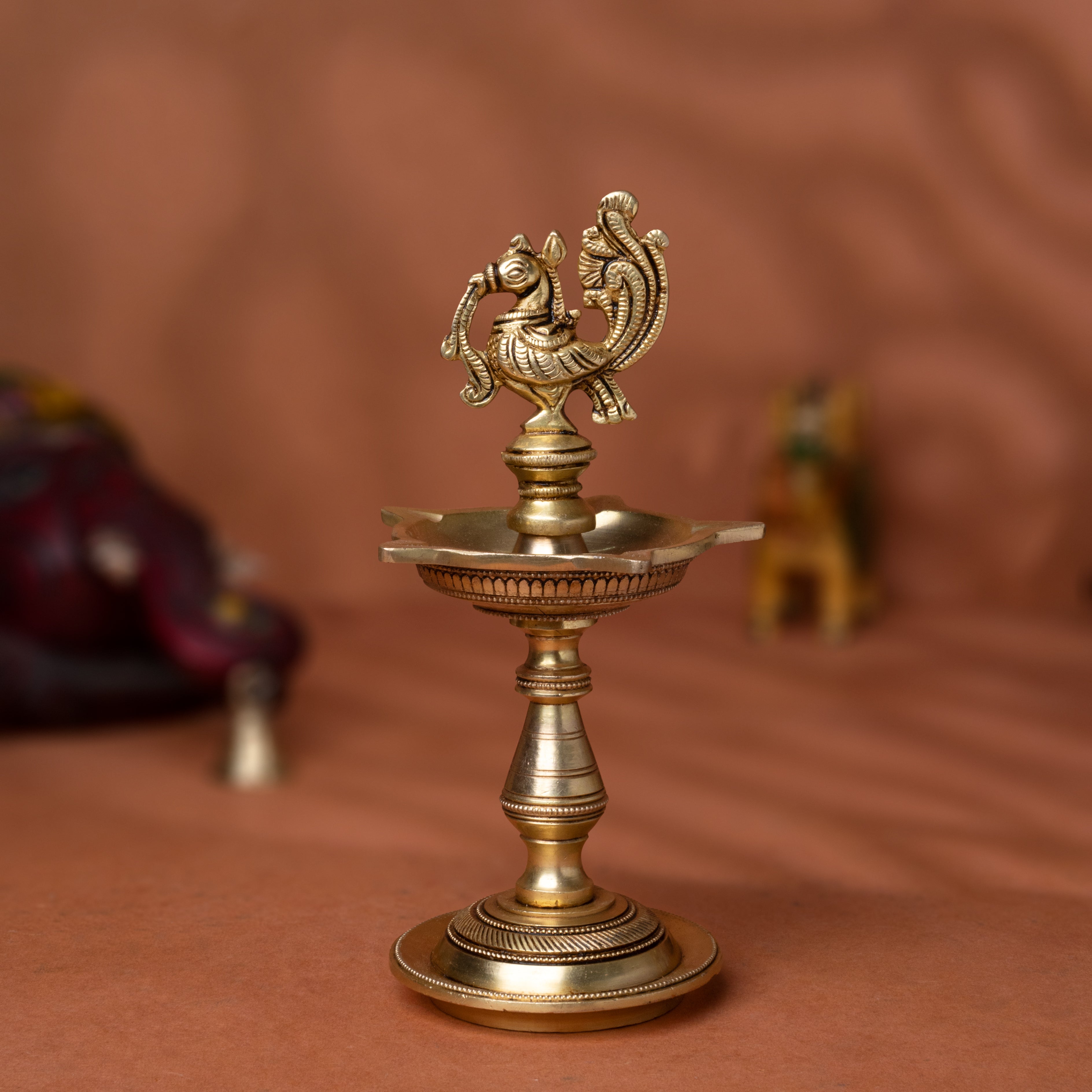 Superfine Brass Peacock Diya set For Diwali/Puja Decor/Gift In 8 Inch