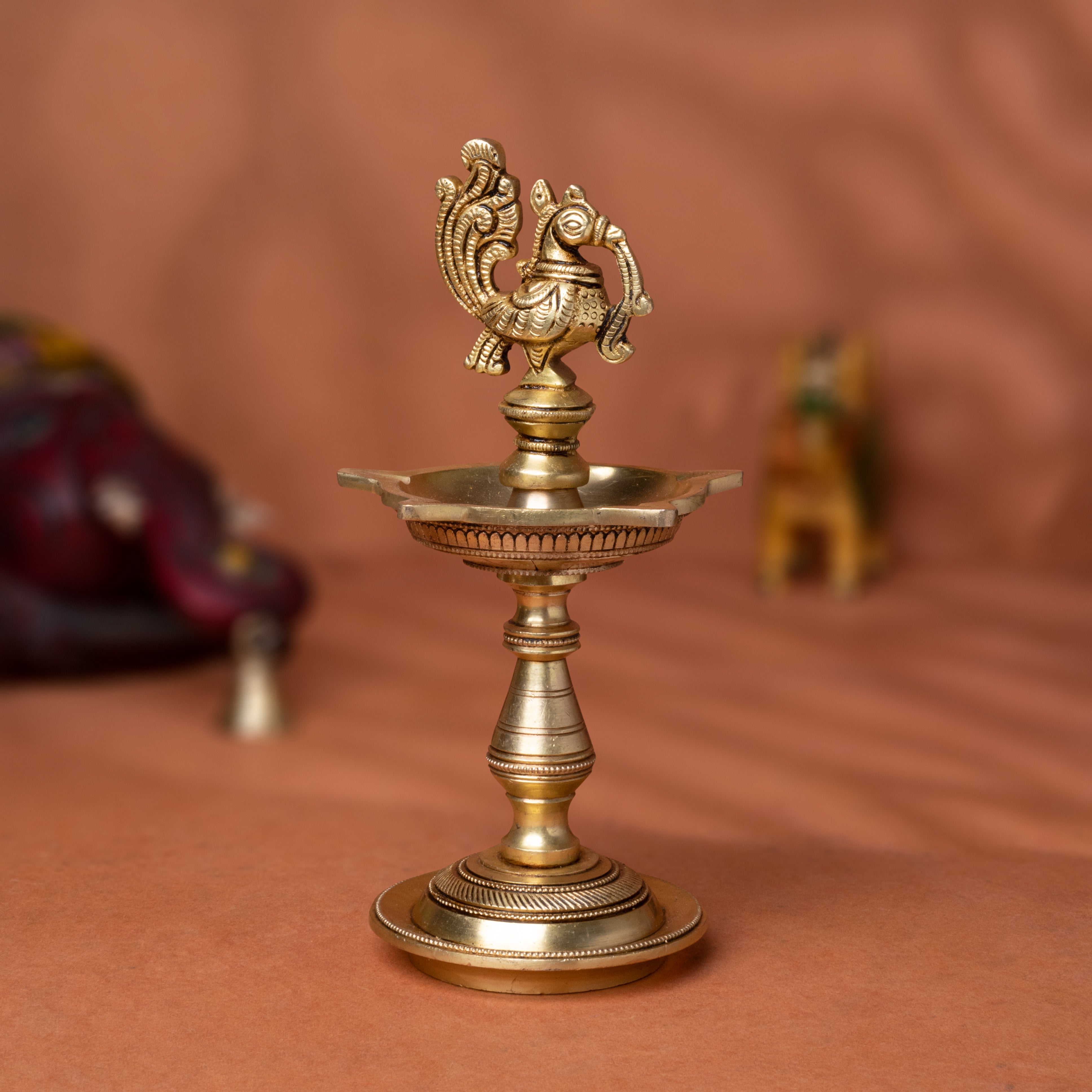 Superfine Brass Peacock Diya set For Diwali/Puja Decor/Gift In 8 Inch