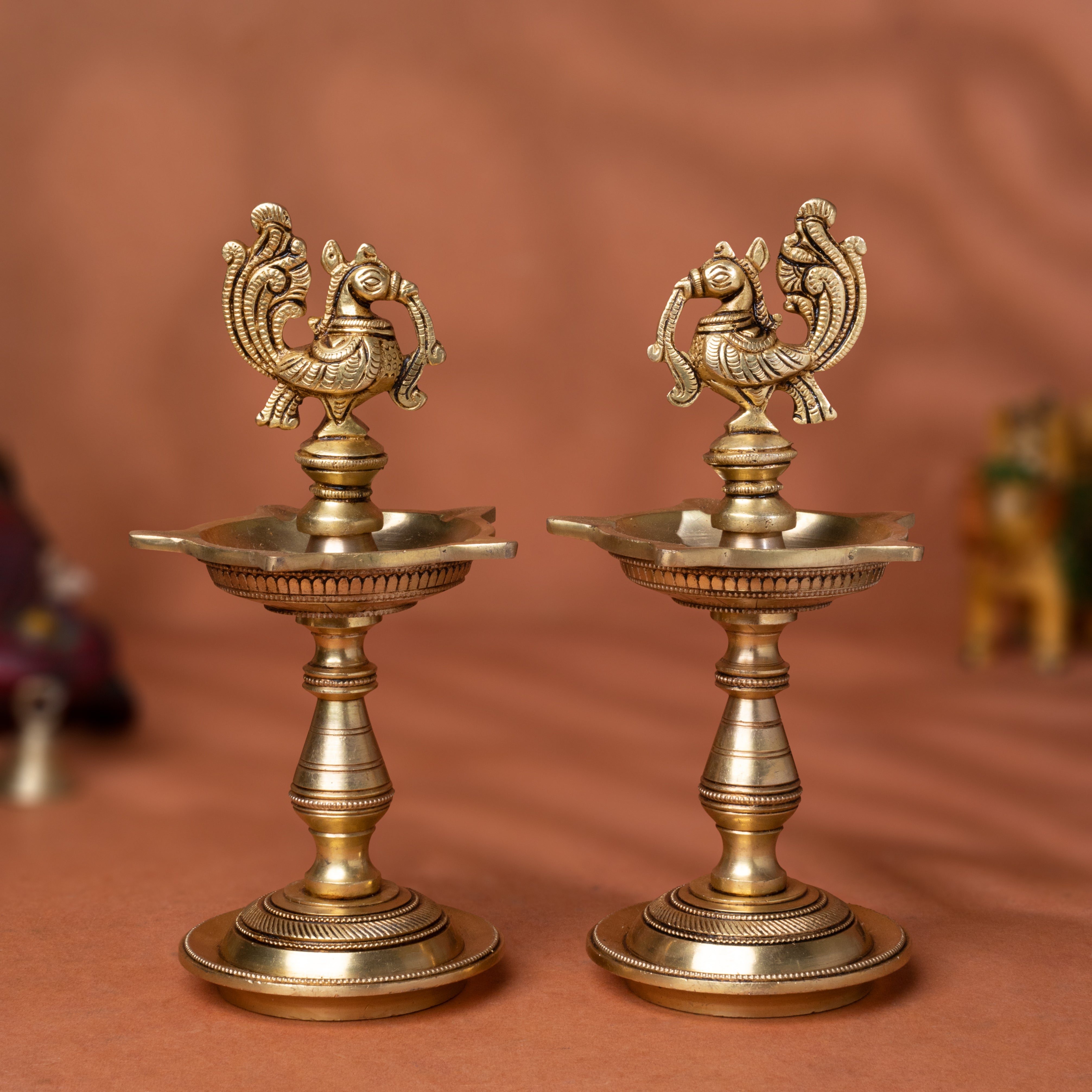 Superfine Brass Peacock Diya set For Diwali/Puja Decor/Gift In 8 Inch