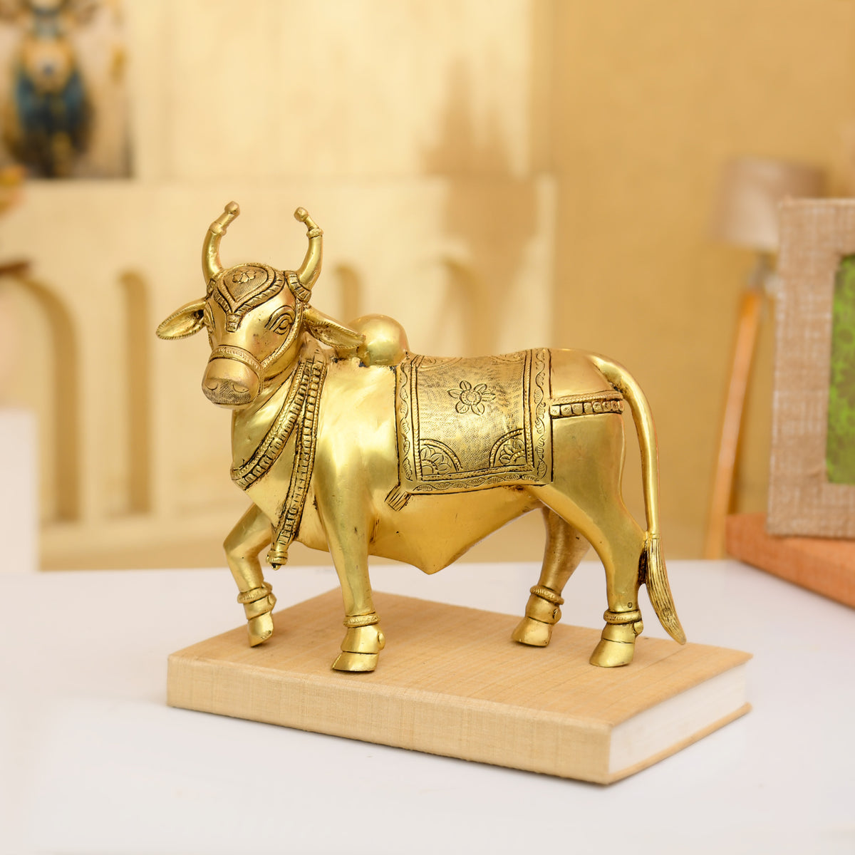 Premium Brass Nandi Bull Statue | Handcrafted Traditional Brass Nandi - 9.5 Inches